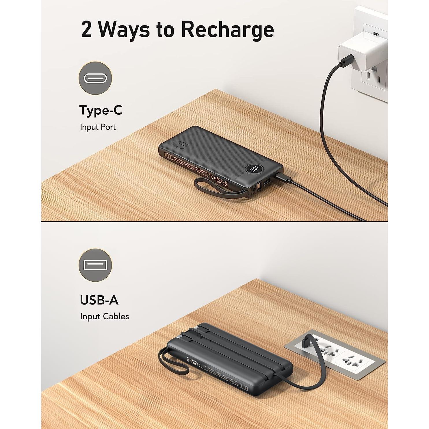 Cargador Portátil VEEKTOMX 10000mAh Carga Rápida USB-C Negro