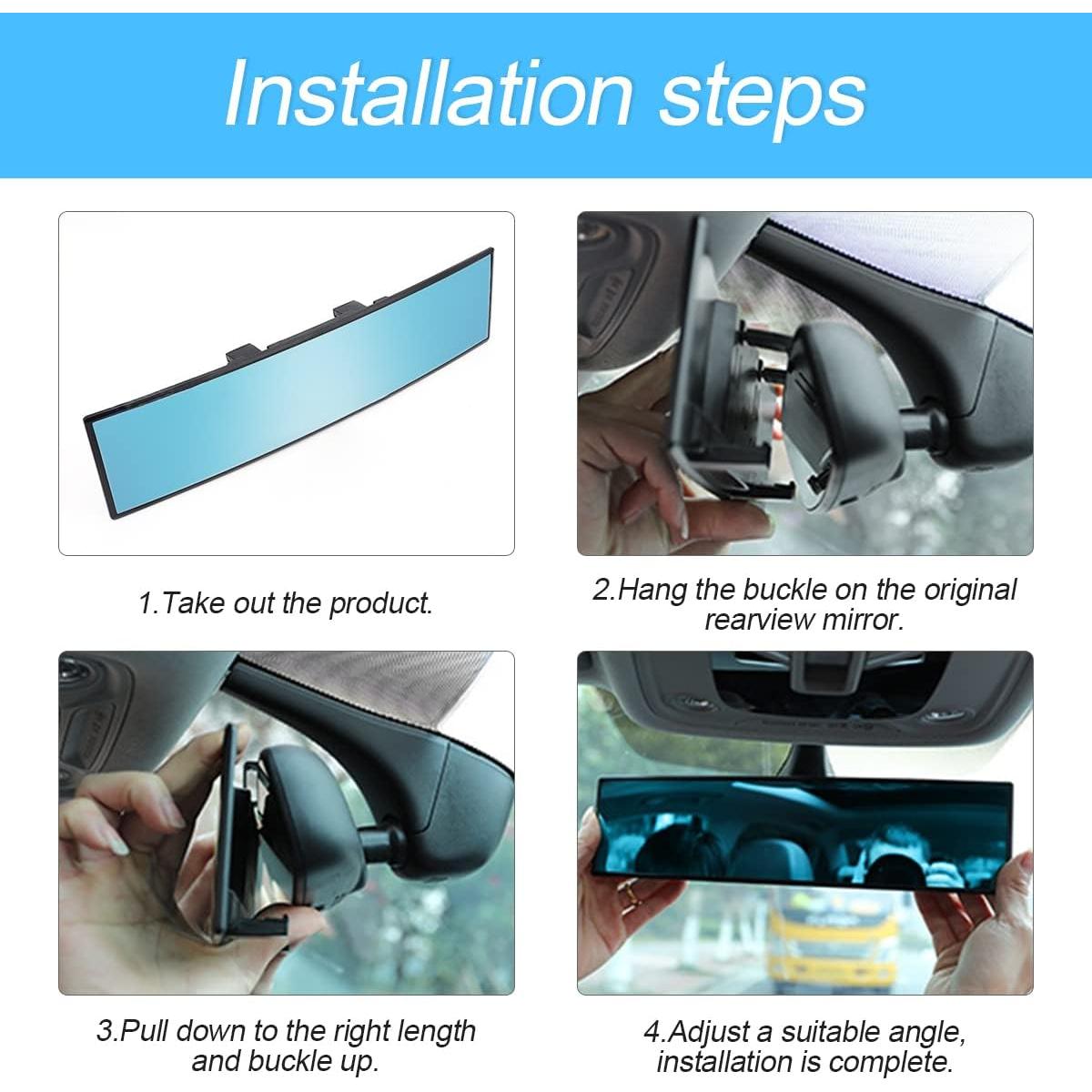 Espejo Retrovisor de Coche 8sanlione 30x7.37 cm Antideslumbrante