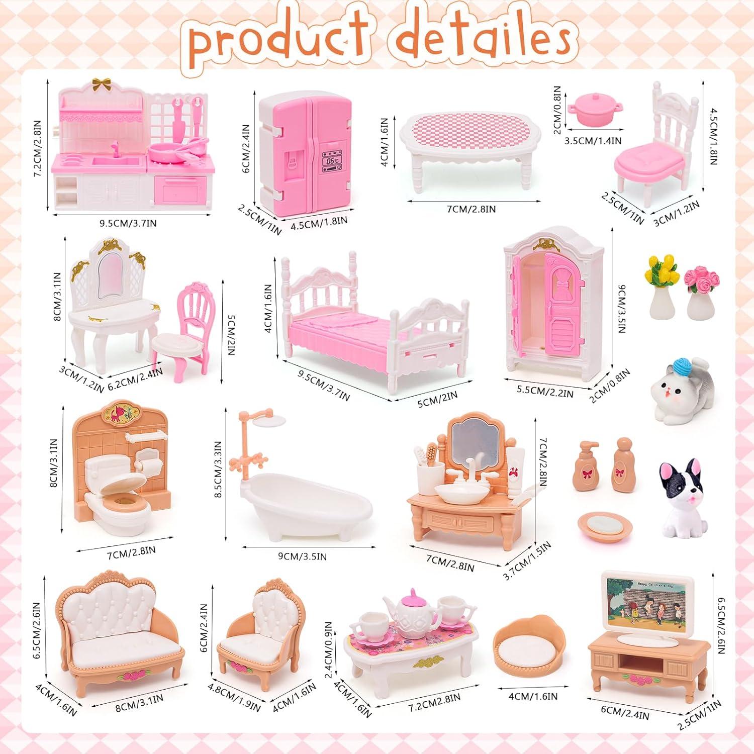 Juego de Muebles Miniatura HAPGFS 45 Piezas para Casa de Muñecas