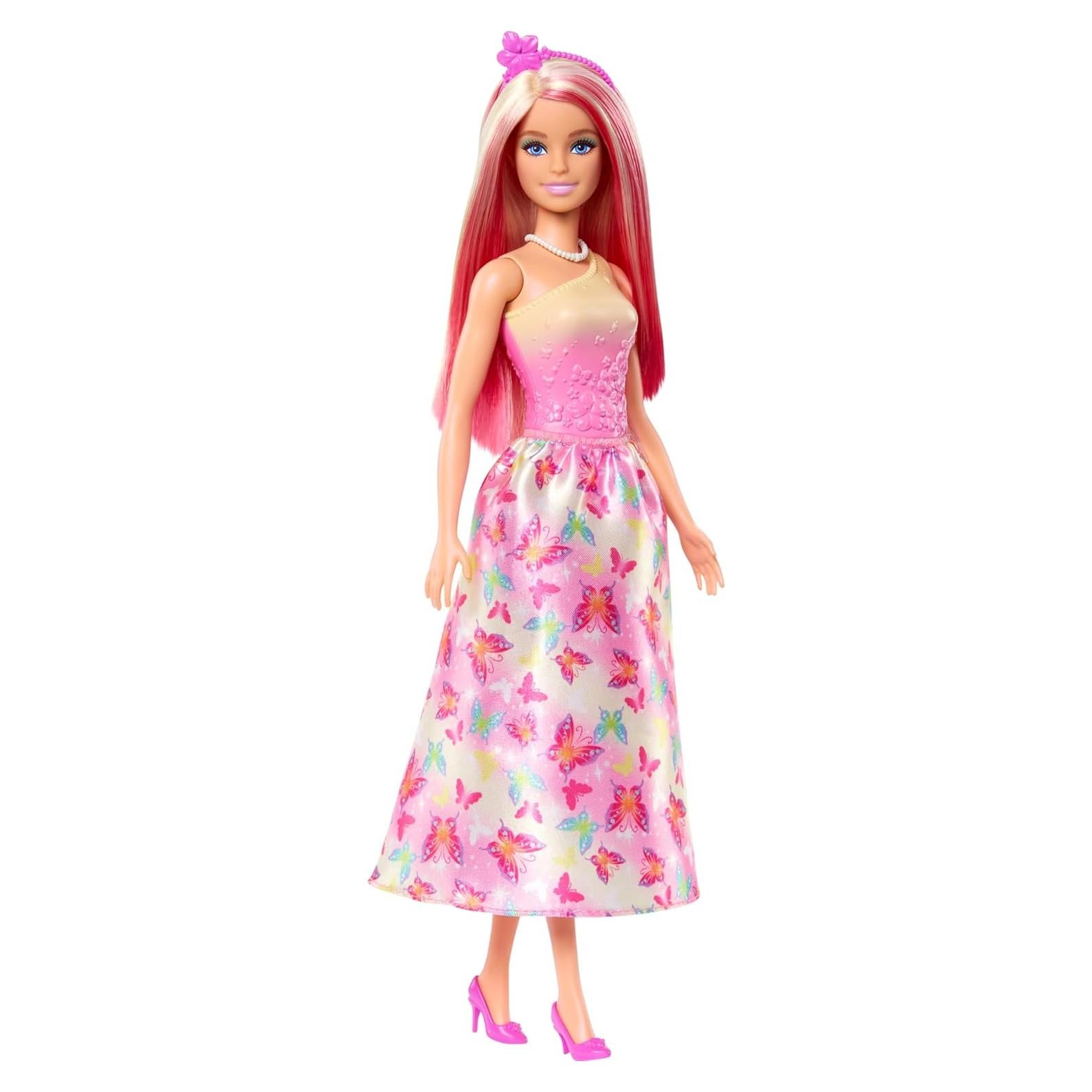 Barbie Royal Doll with Pink & Blonde Fantasy Hair, Colorful Accessories, Pink Ombre Bodice & Butterfly-Print Skirt