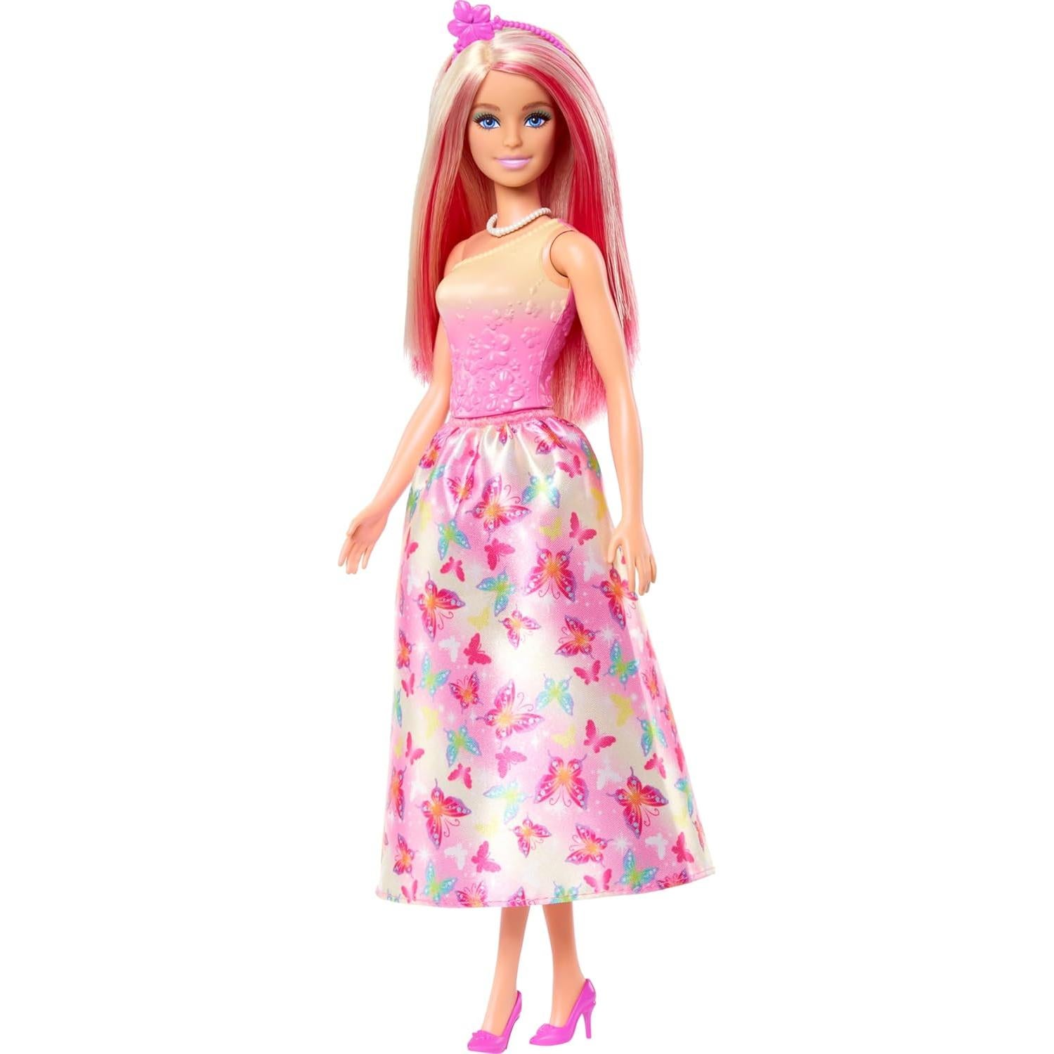 Barbie Royal Doll with Pink & Blonde Fantasy Hair, Colorful Accessories, Pink Ombre Bodice & Butterfly-Print Skirt