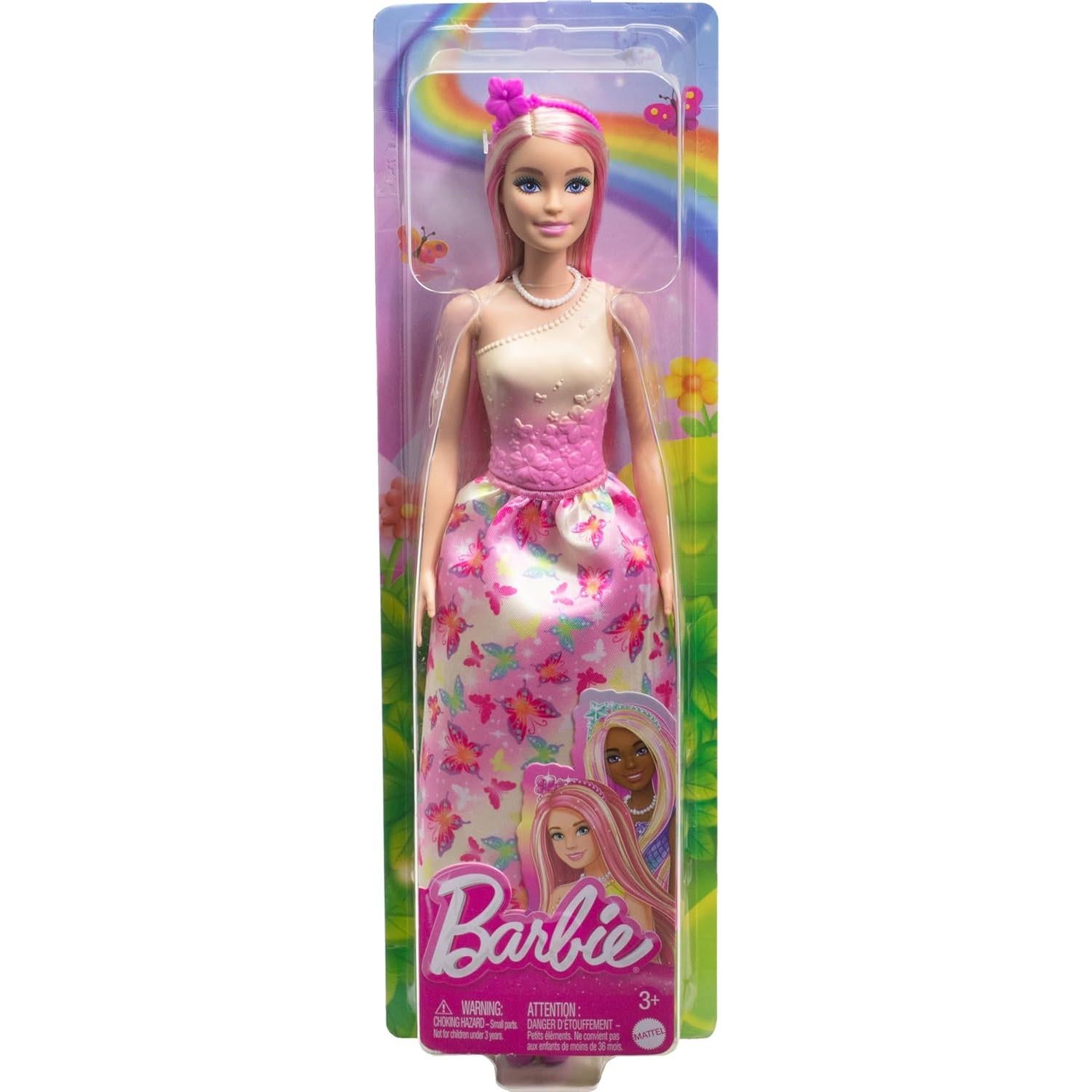 Barbie Royal Doll with Pink & Blonde Fantasy Hair, Colorful Accessories, Pink Ombre Bodice & Butterfly-Print Skirt
