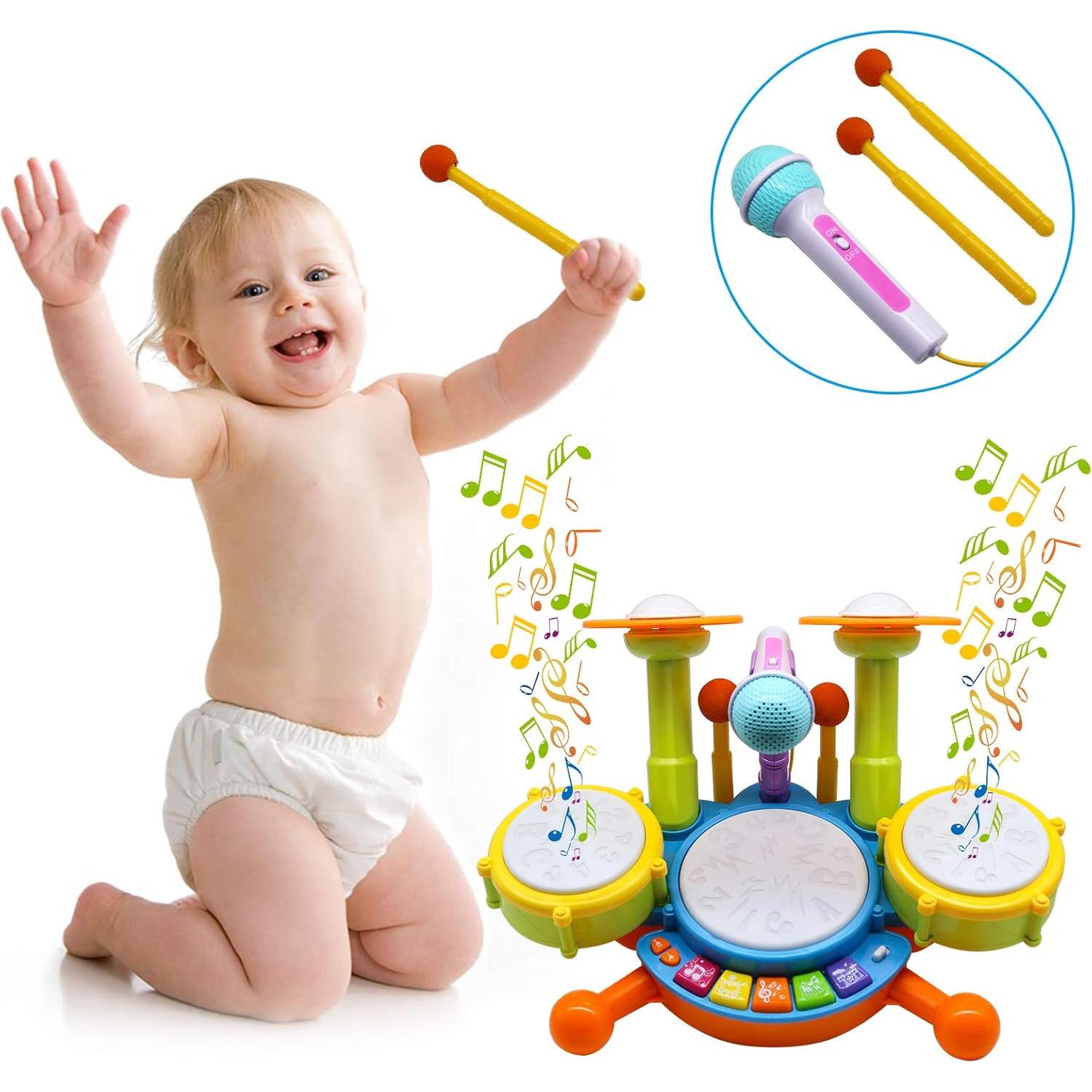 Juego de Batería para Niños HOMILY Verde con Micrófono