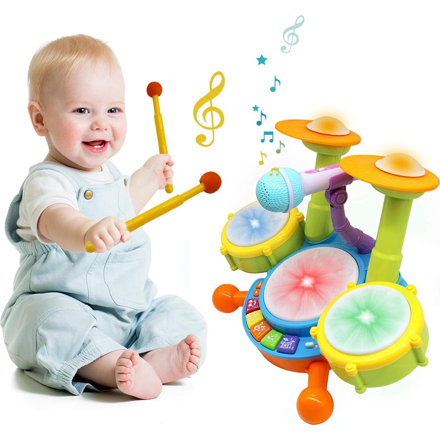 Juego de Batería para Niños HOMILY Verde con Micrófono