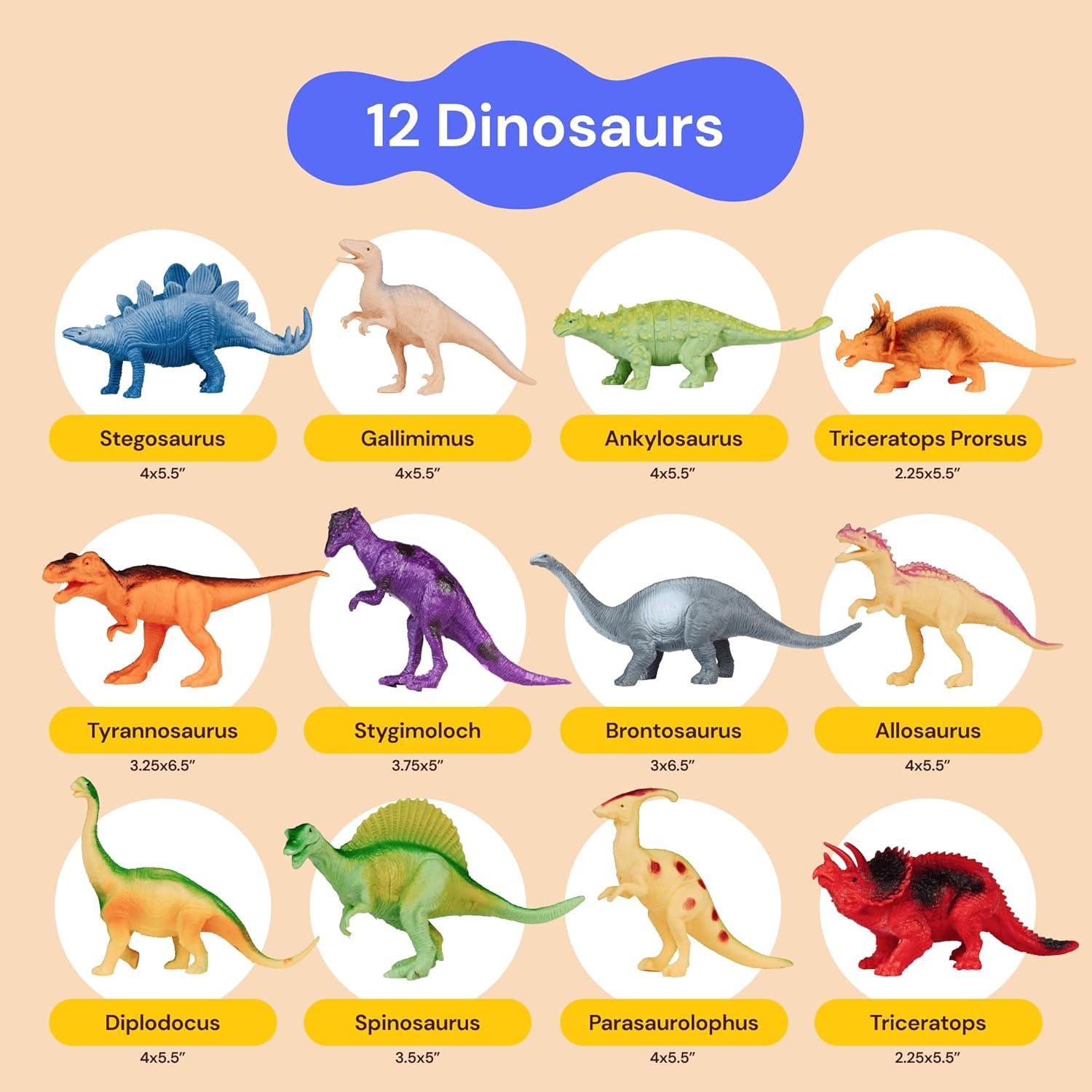 Set de 12 Dinosaurios Realistas PLAYVIBE con Caja de Almacenamiento