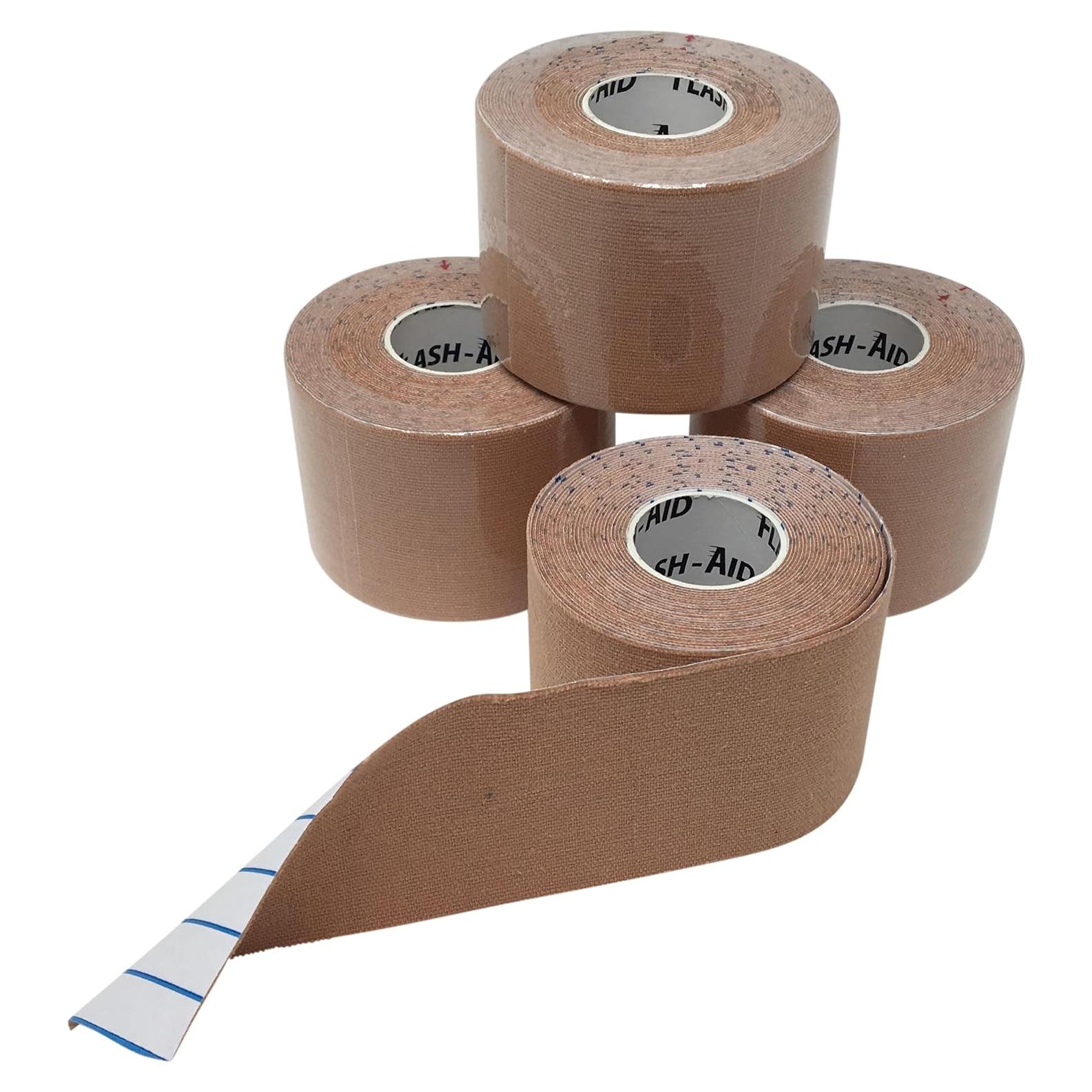 Cinta de Kinesiología Flash-Aid Beige 5.08 cm x 4.88 m - Paquete de 4