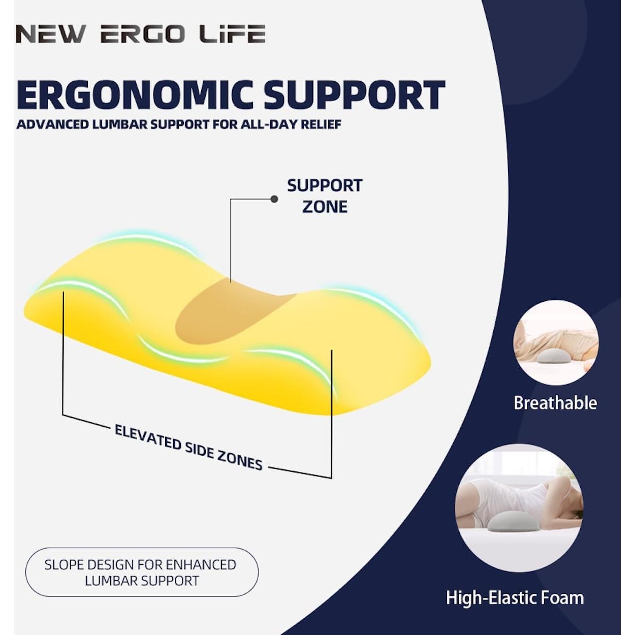 Almohada Lumbar New Ergo Life Espuma Viscoelástica 55x26cm