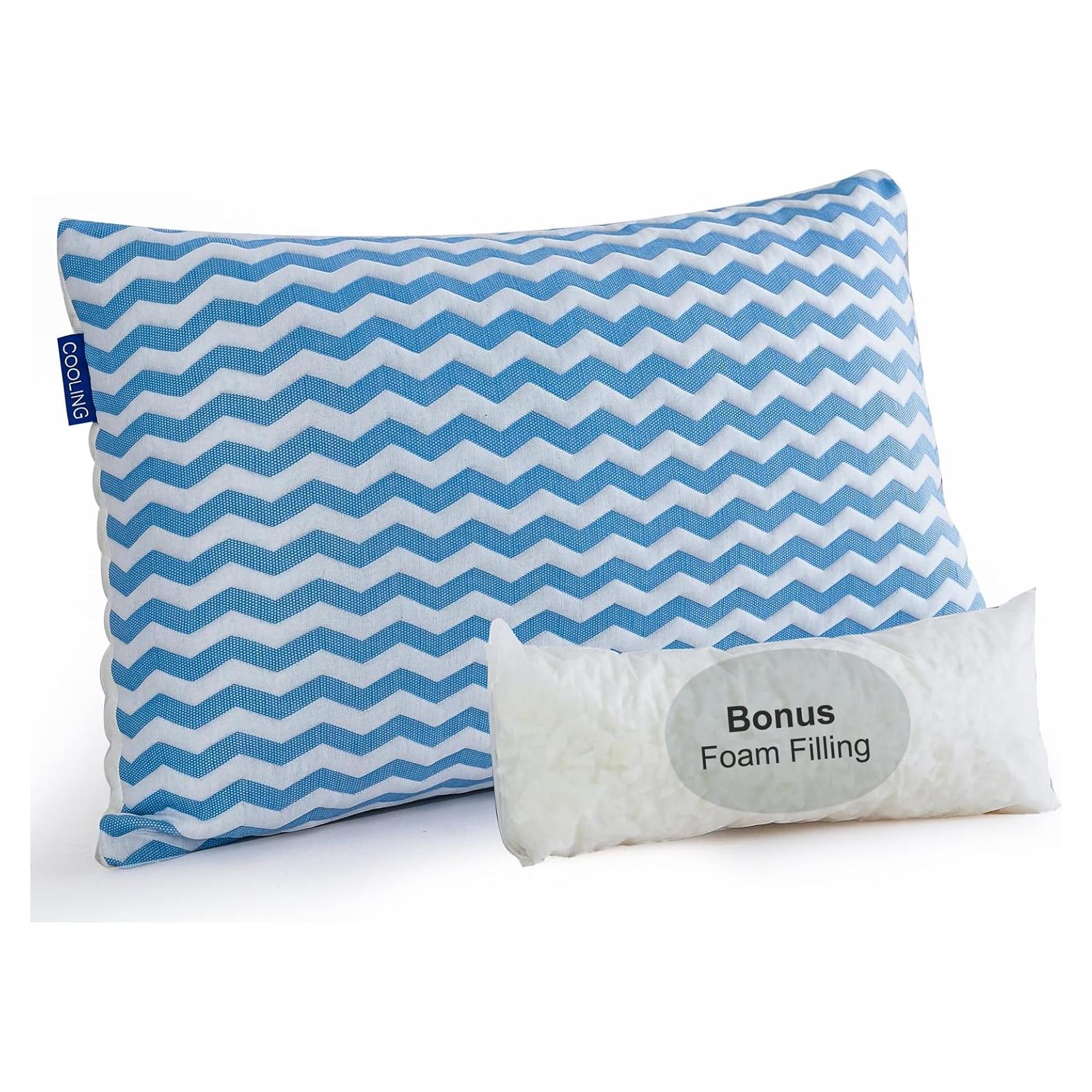 Pillows Standard Size - Adjustable Firm Pillow for Back Stomach and Side Sleeper - Shredded Memory Foam Cooling Pillow for Neck and Shoulder Pain with Washable Cover and Bonus Foam Fill