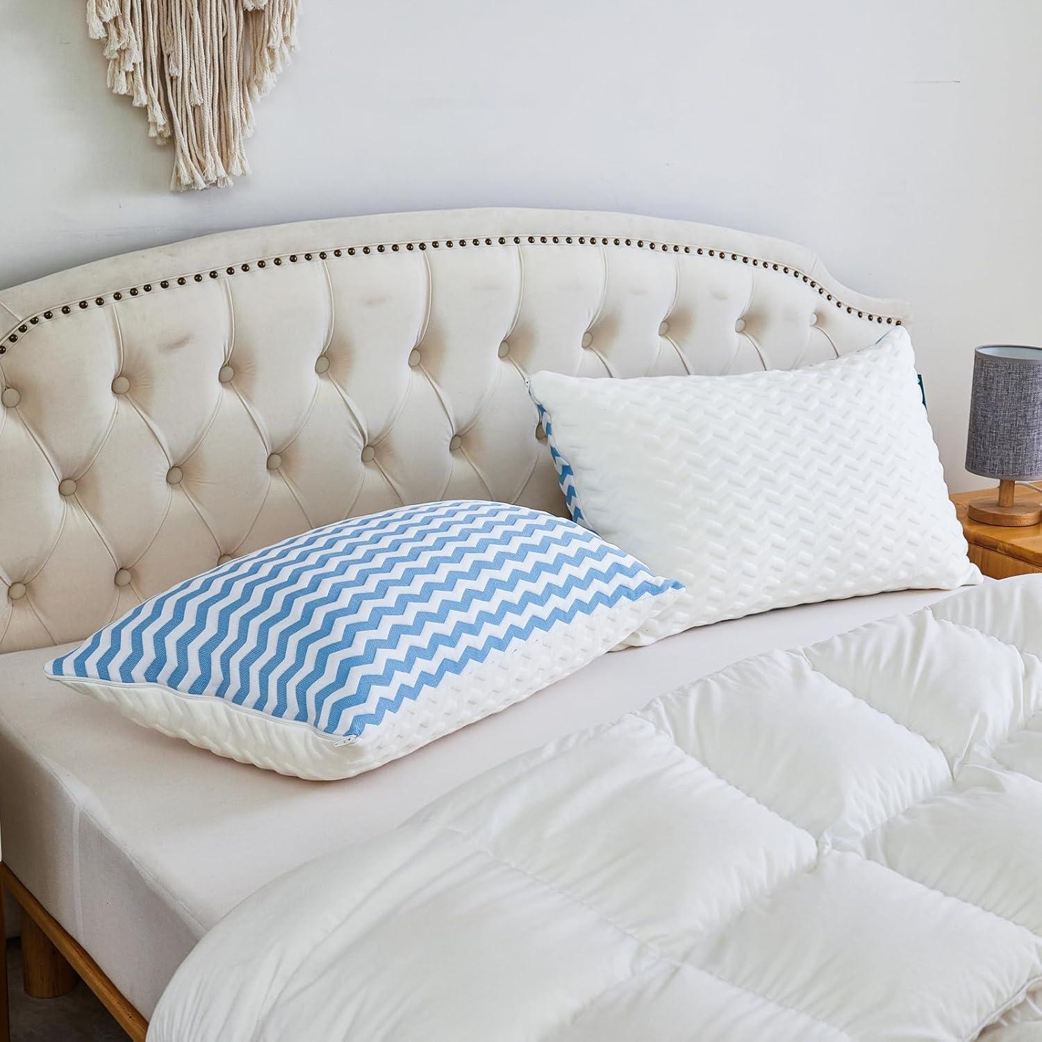 Pillows Standard Size - Adjustable Firm Pillow for Back Stomach and Side Sleeper - Shredded Memory Foam Cooling Pillow for Neck and Shoulder Pain with Washable Cover and Bonus Foam Fill