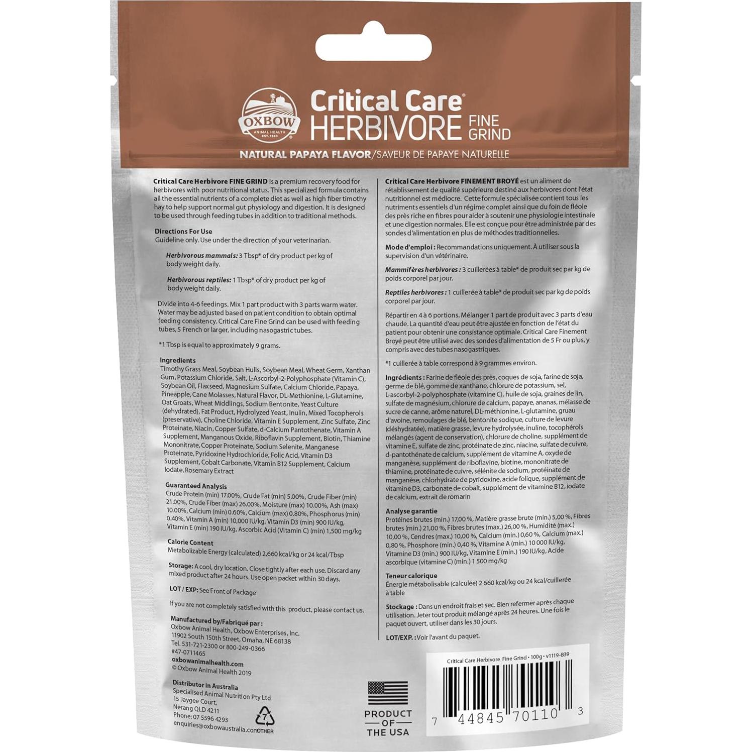 Comida de Emergencia Oxbow Critical Care 100g Papaya