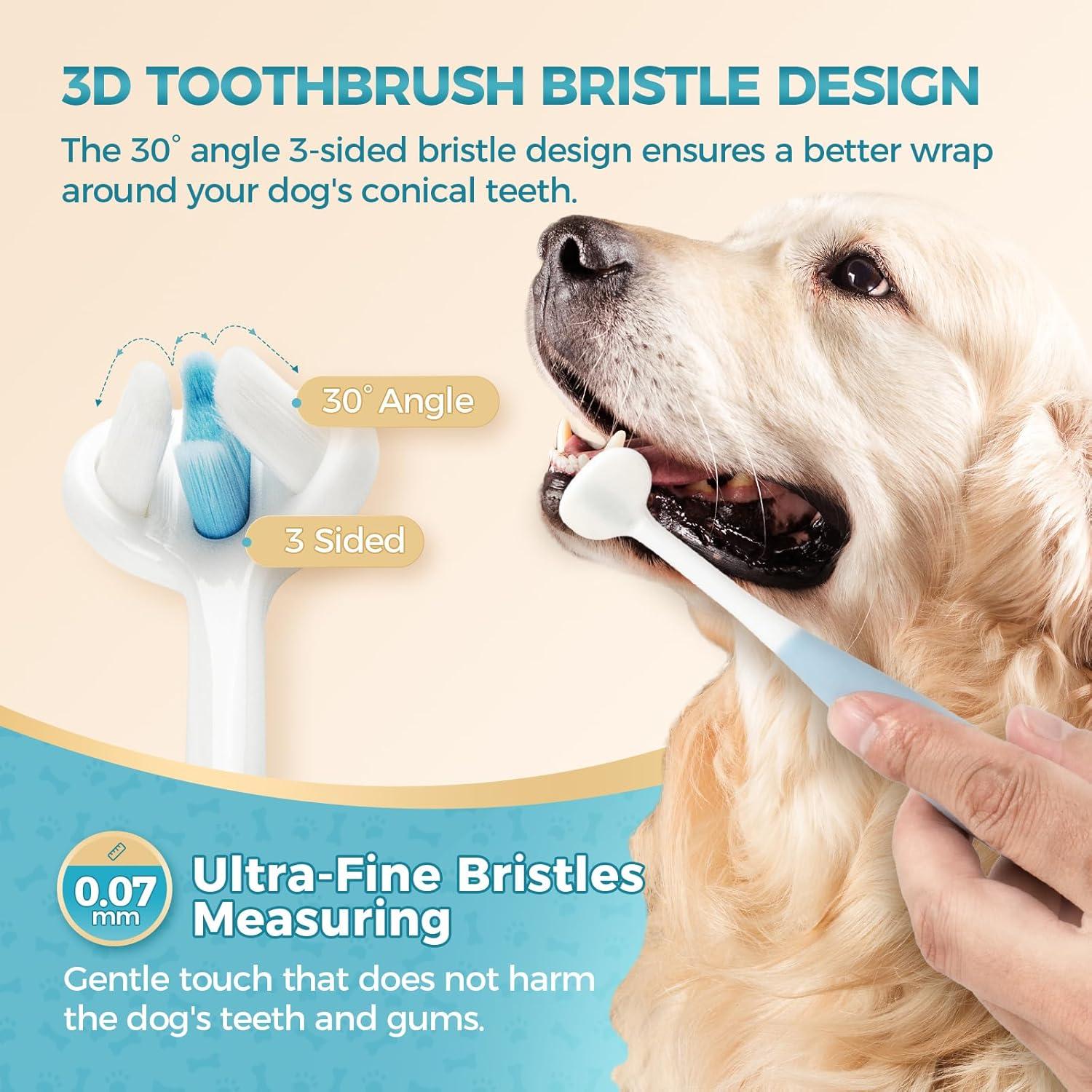 2 Pcs 3-Sided Dog Toothbrush, Puppy Toothbrushes, Ultra Soft Nano Bristles, Suitable for Teeth with Sensitive Gums, Pet Dental Care Oral Hygiene, for Small and Medium Dogs