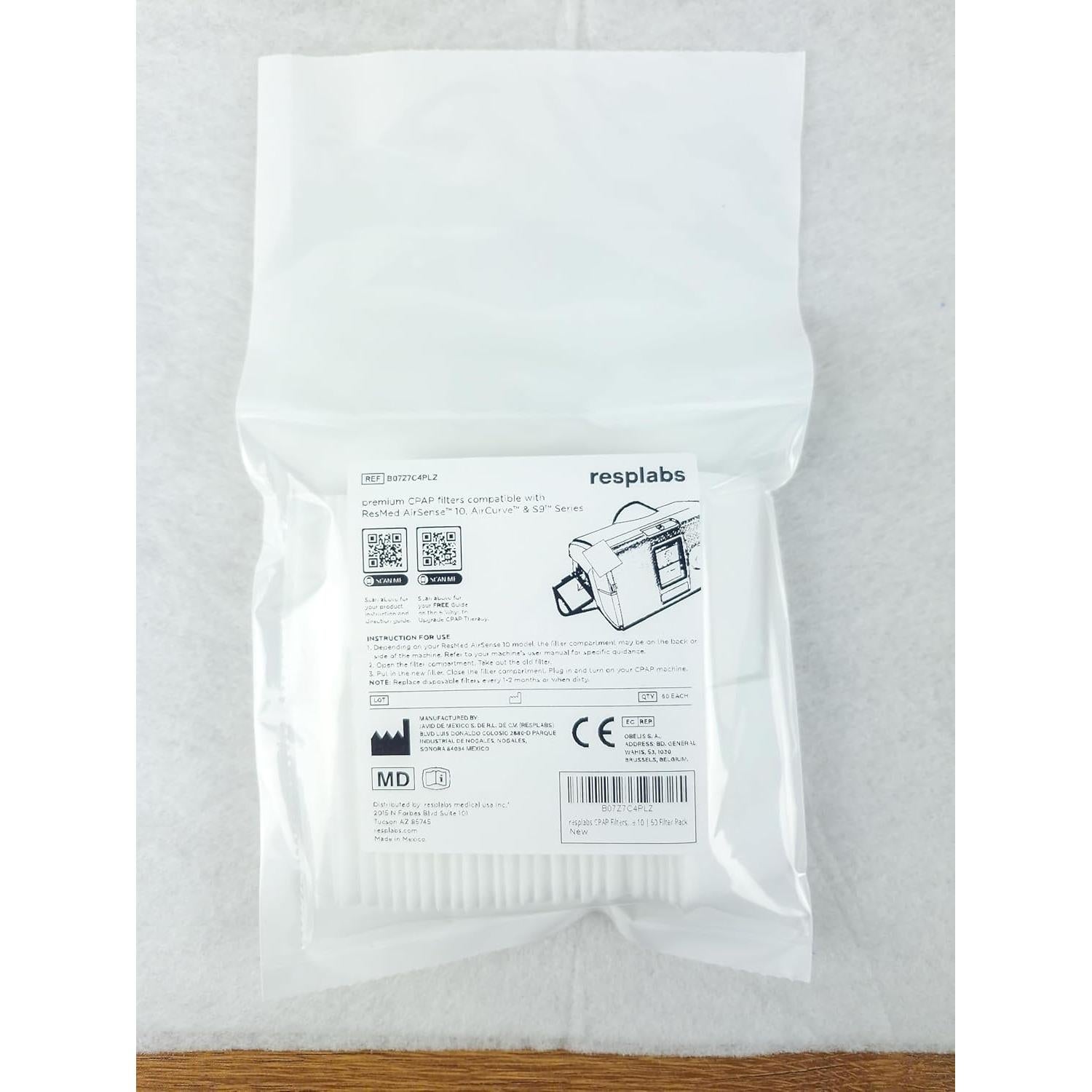 resplabs CPAP Filters Compatible with ResMed AirSense 10, AirCurve 10, S9 Machines - Standard Replacement Filter (60-Pack)