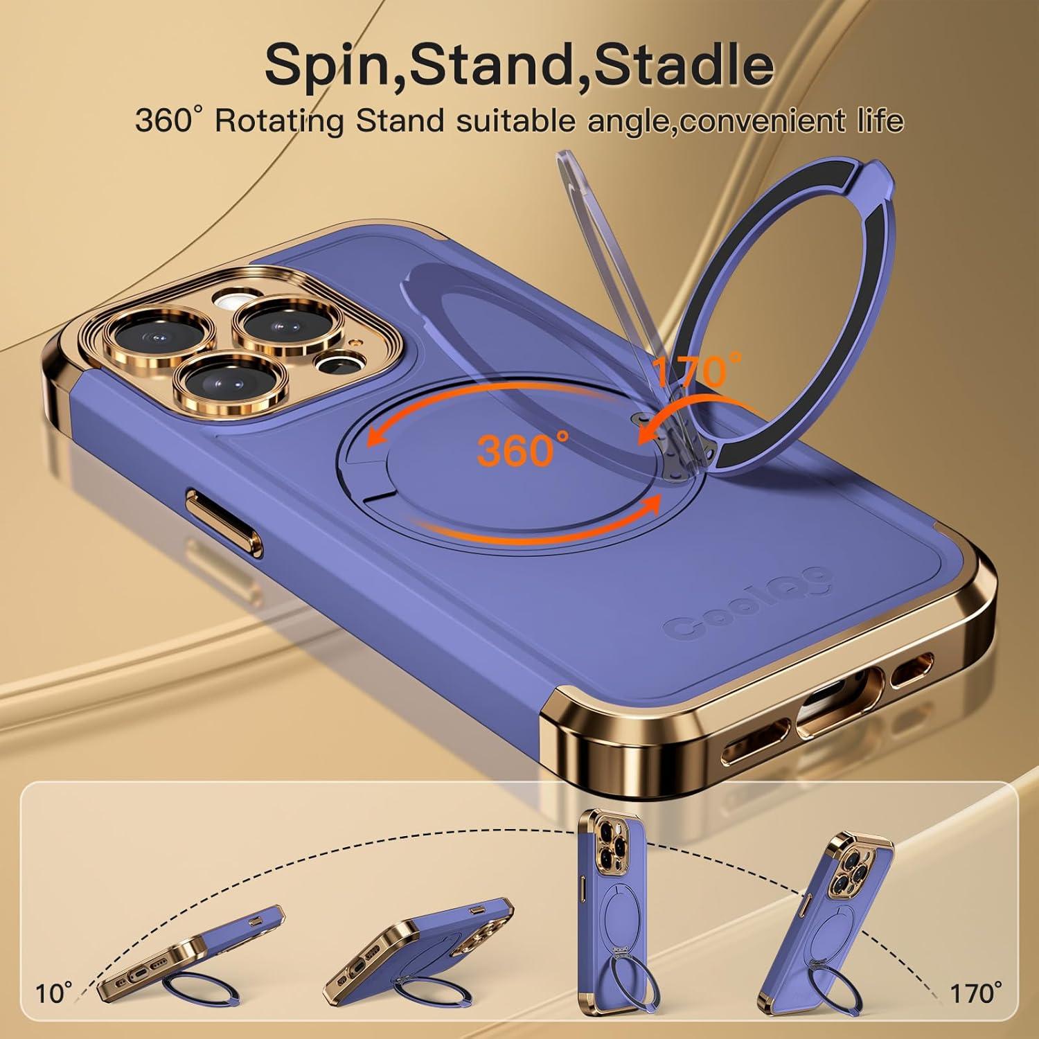 Funda COOLQO para iPhone 15 Pro Max 6.7" Oro Púrpura Soporte Magnético