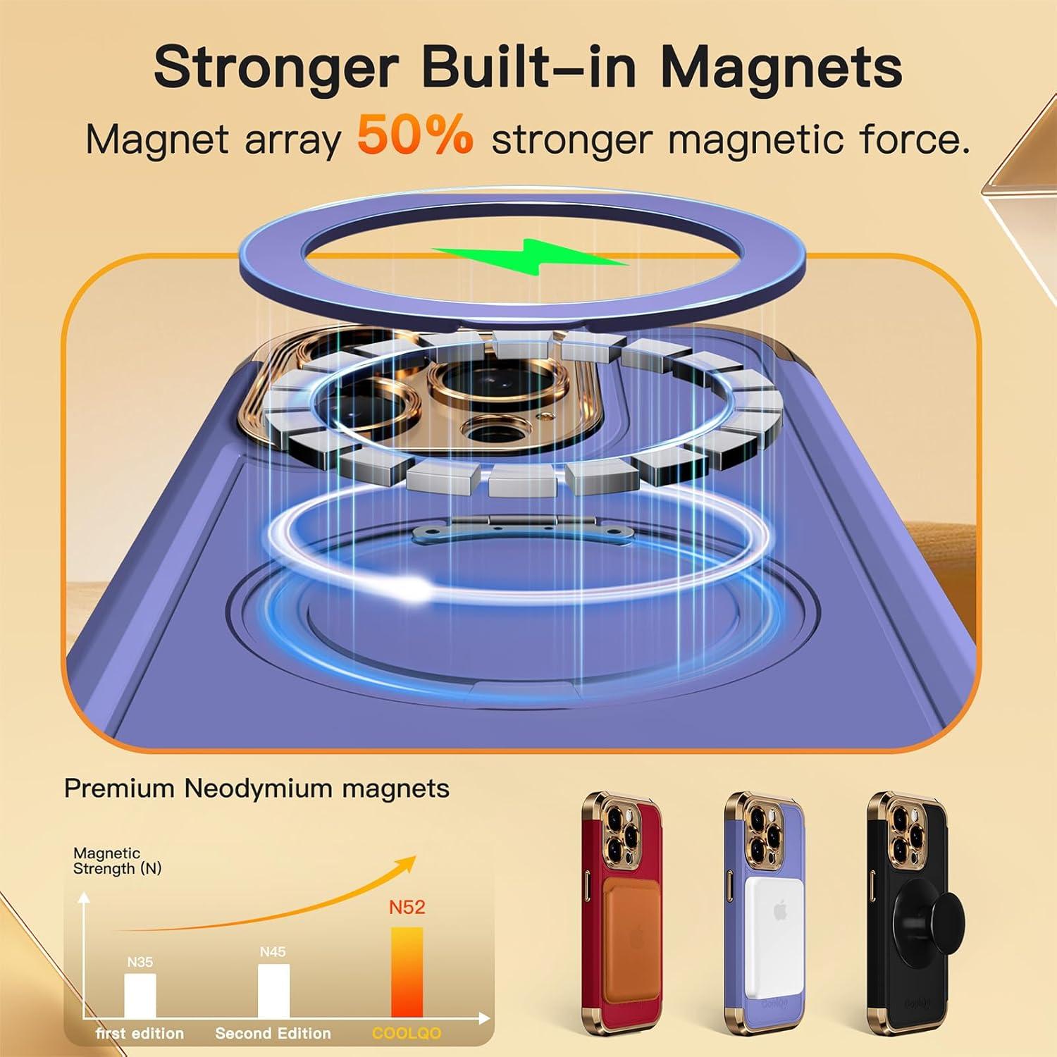 Funda COOLQO para iPhone 15 Pro Max 6.7" Oro Púrpura Soporte Magnético