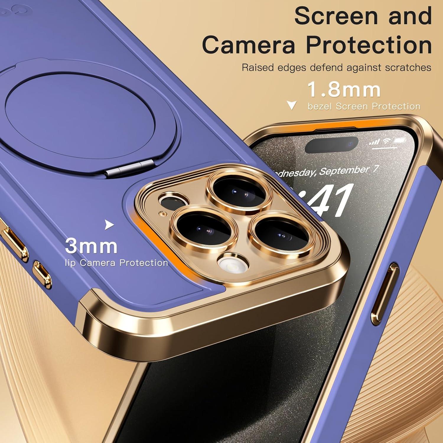 Funda COOLQO para iPhone 15 Pro Max 6.7" Oro Púrpura Soporte Magnético