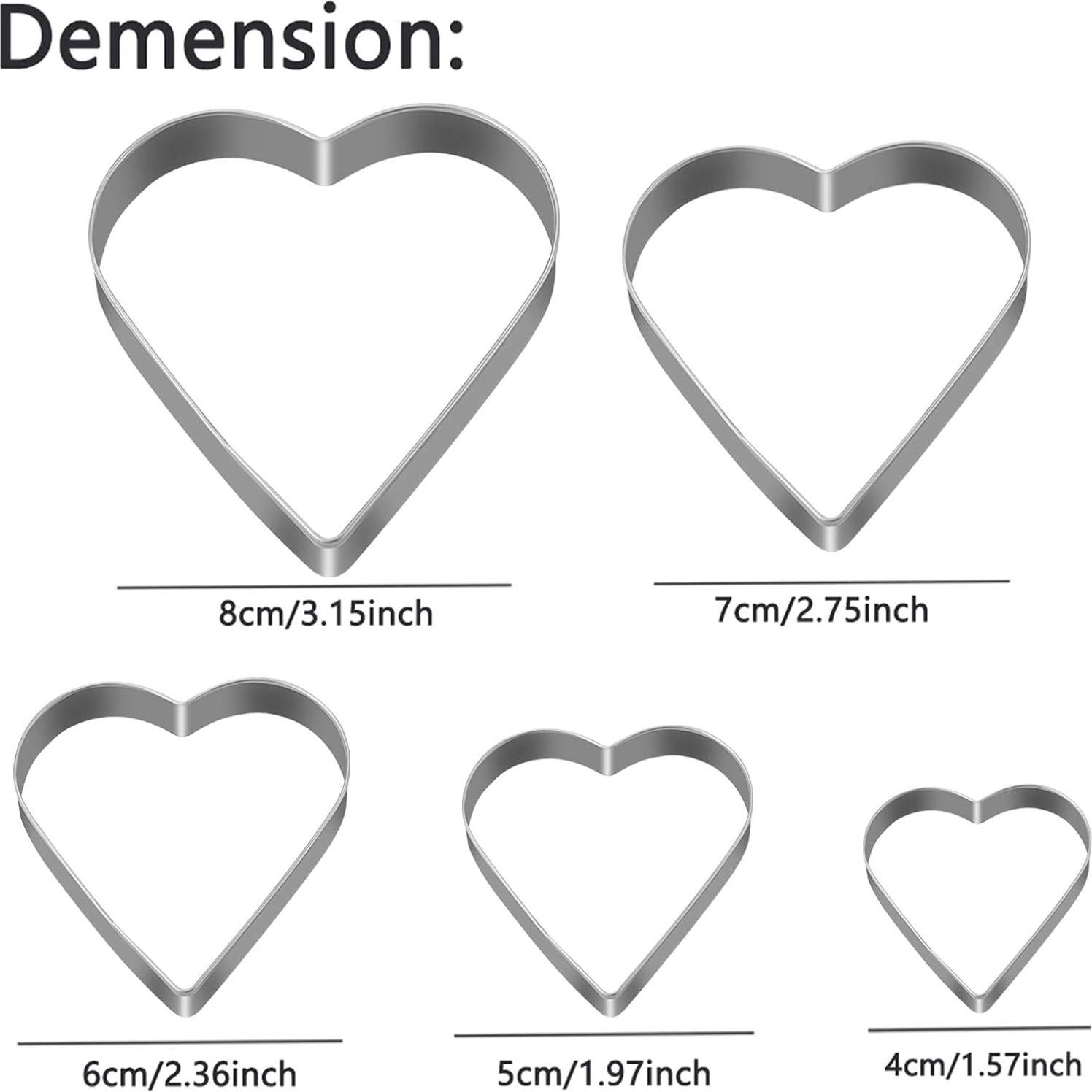 Cortadores de Galletas Corazón Tmflexe - 5 Piezas Acero Inoxidable