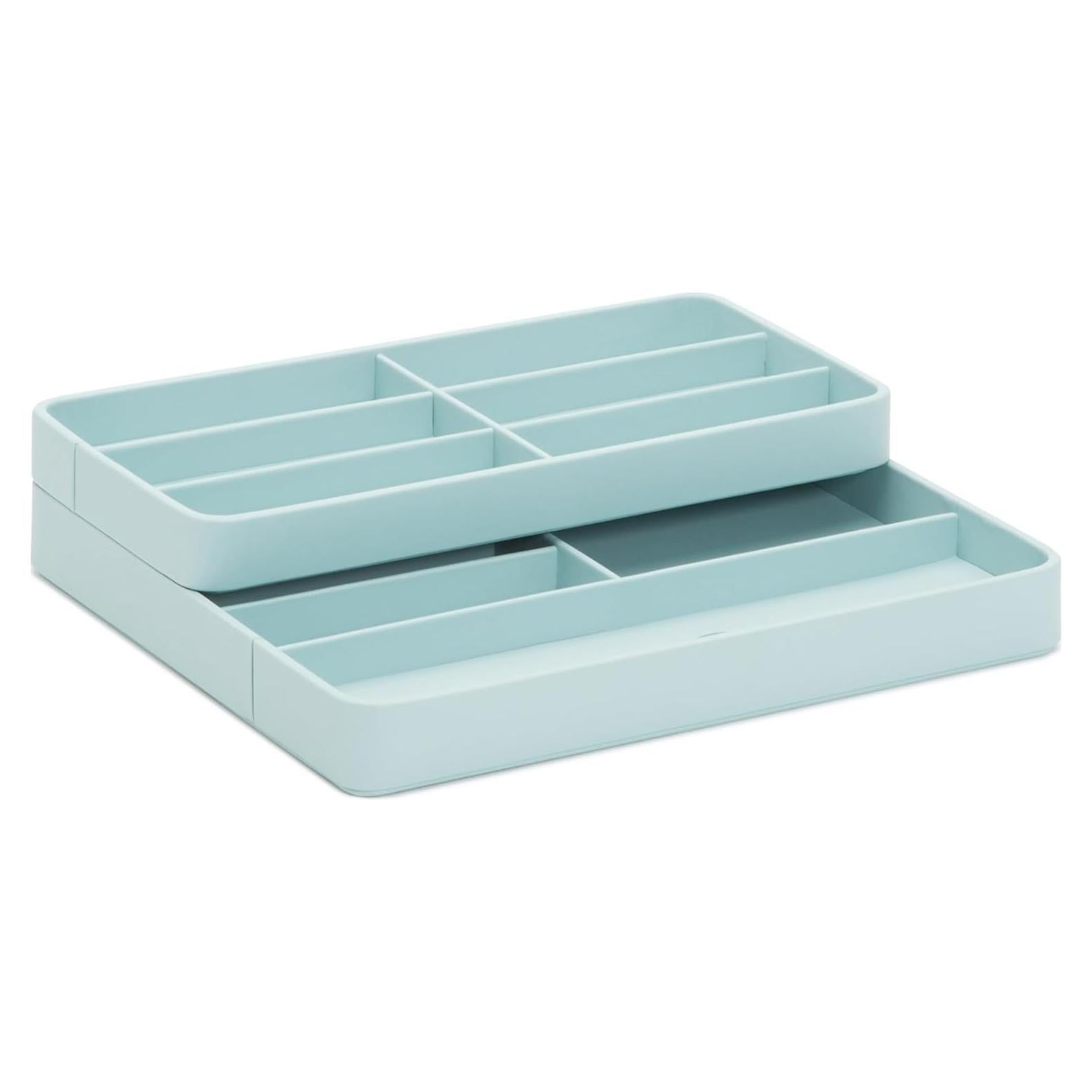 WOLF Watch Valet with Strap Tray for Apple Watch, Aqua - Includes 10 Compartments, One Phone Charging Port + One Docking Station