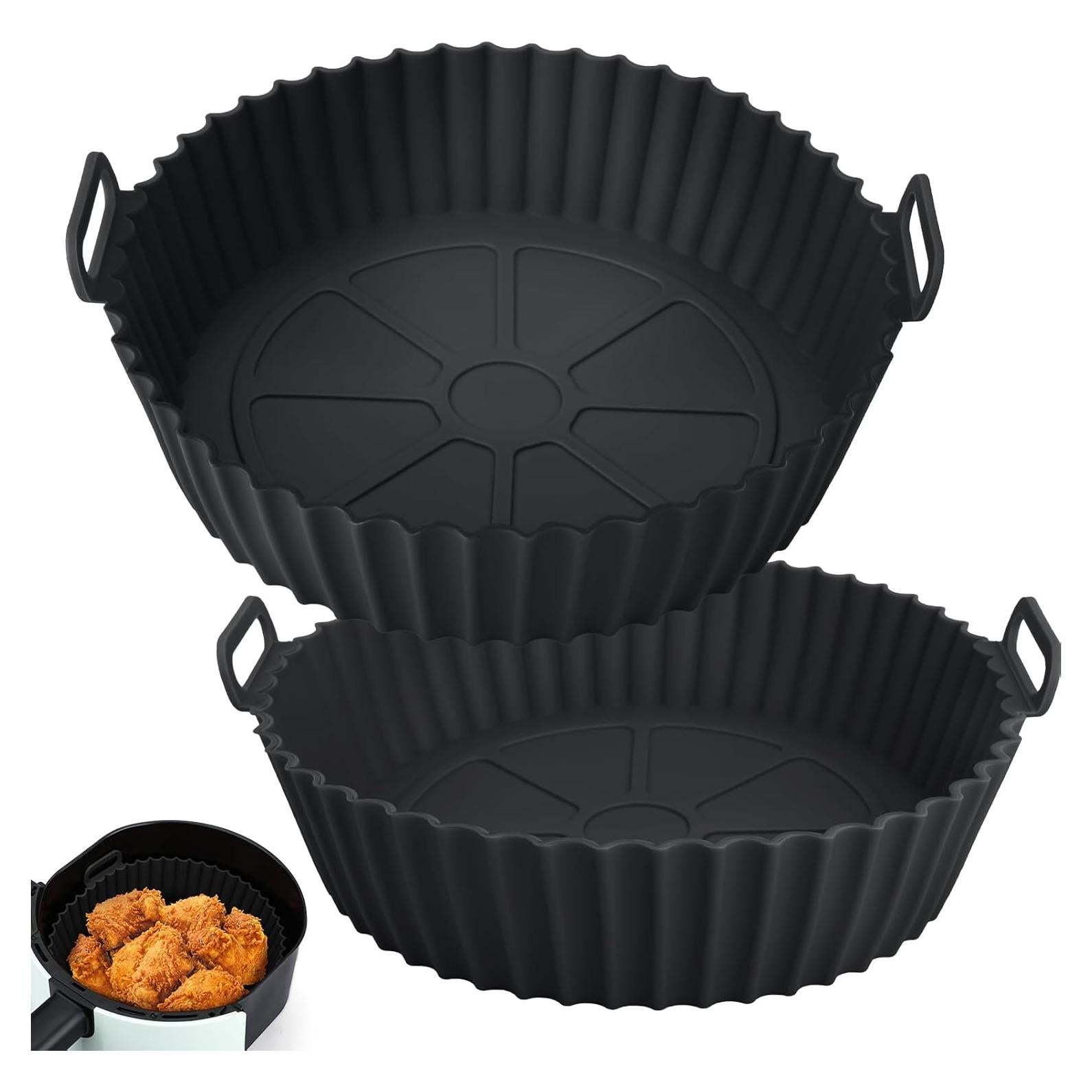 2 Pack Air Fryer Silicone Liners for Ninja, Reusable Silicone Bowl Basket Fit for 3 to 5QT Air Fryer, Replacement of Flammable Parchment Paper