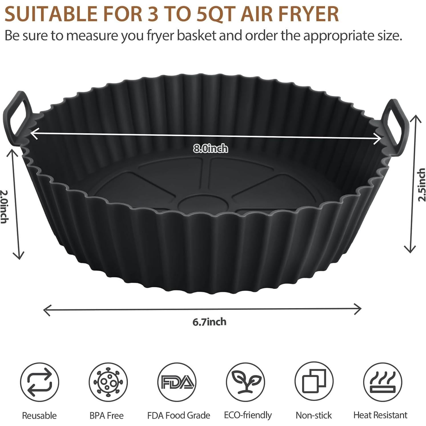 2 Pack Air Fryer Silicone Liners for Ninja, Reusable Silicone Bowl Basket Fit for 3 to 5QT Air Fryer, Replacement of Flammable Parchment Paper
