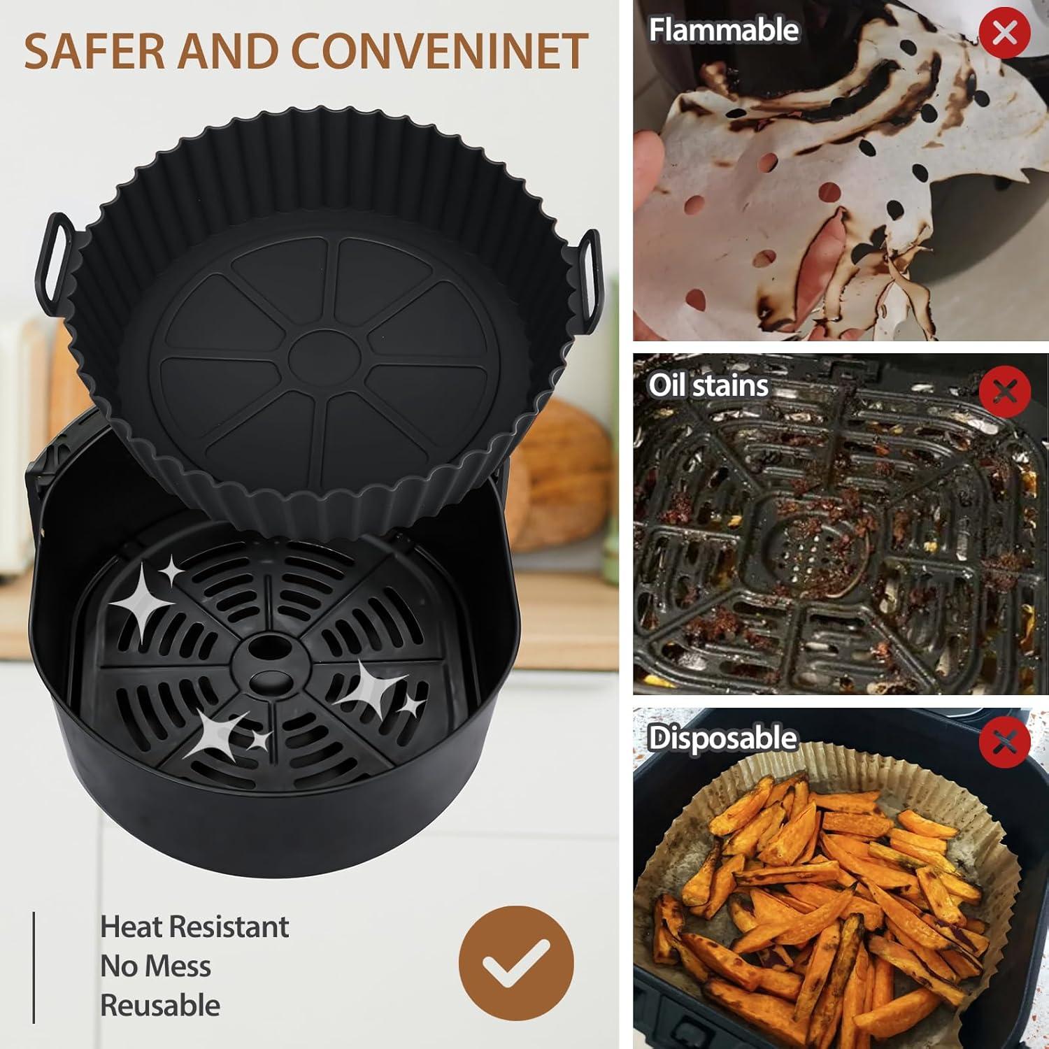 2 Pack Air Fryer Silicone Liners for Ninja, Reusable Silicone Bowl Basket Fit for 3 to 5QT Air Fryer, Replacement of Flammable Parchment Paper