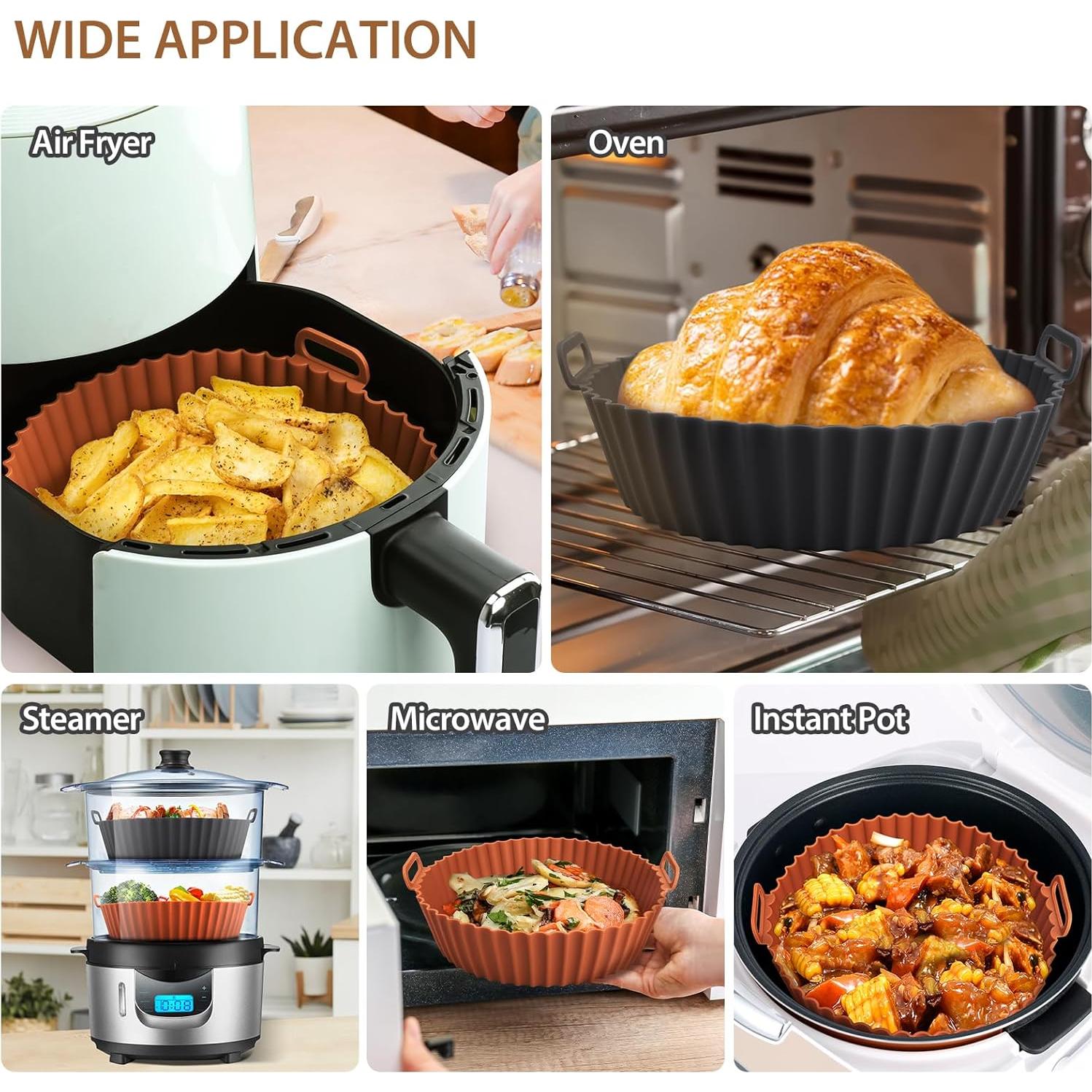 2 Pack Air Fryer Silicone Liners for Ninja, Reusable Silicone Bowl Basket Fit for 3 to 5QT Air Fryer, Replacement of Flammable Parchment Paper