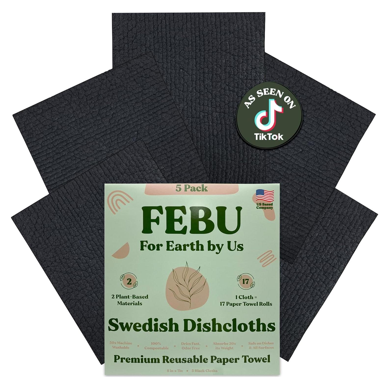 Paños de Cocina Reutilizables FEBU | 5 Toallas Suecas Biodegradables