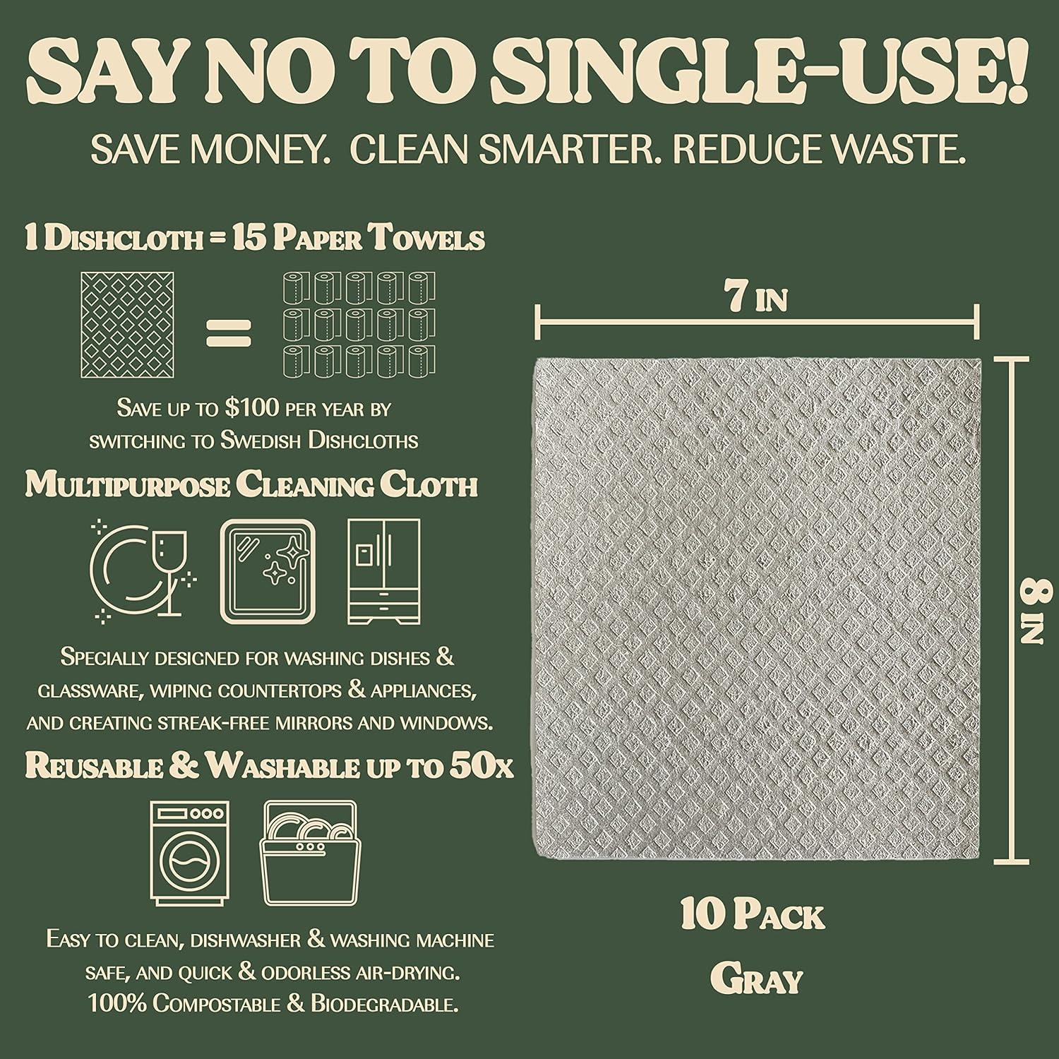 Paños de Cocina Reutilizables FEBU | 5 Toallas Suecas Biodegradables