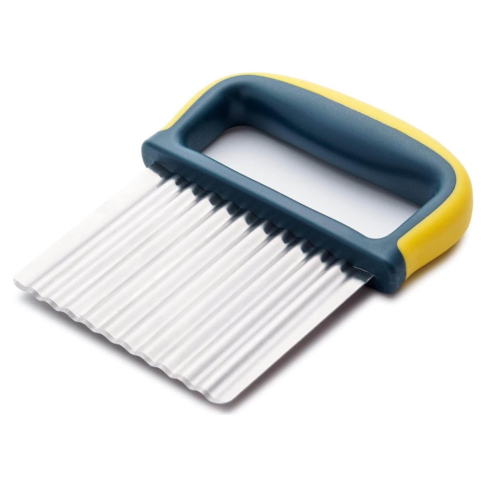 Crinkle Cutter Knife, Potatoes Crinkle Fry Cut and Vegetable Cutter for Veggies, Stainless Steel Carrot Slicer（Yellow）