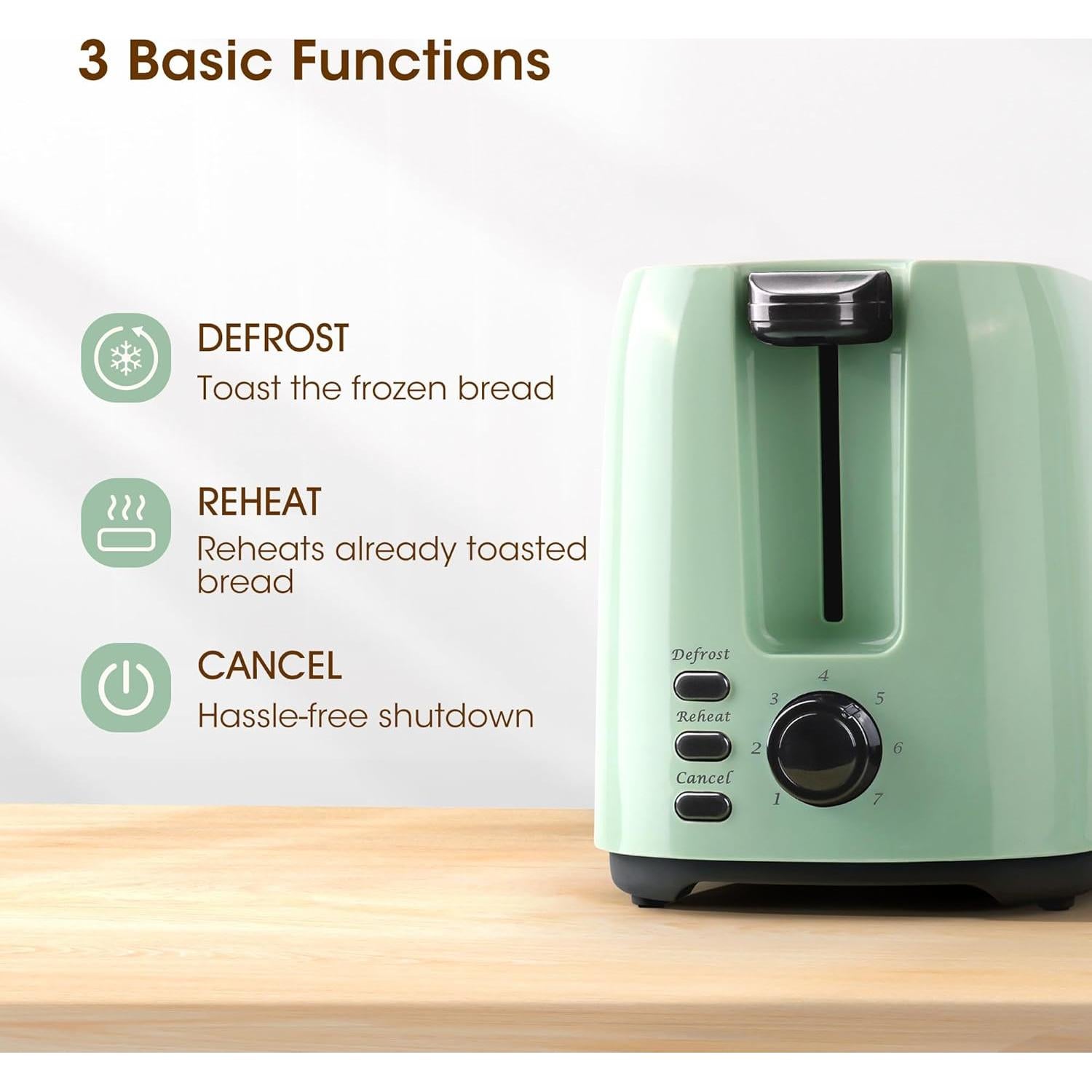 Tostadora iSiLER de 2 Rebanadas Verde 750W con 7 Niveles