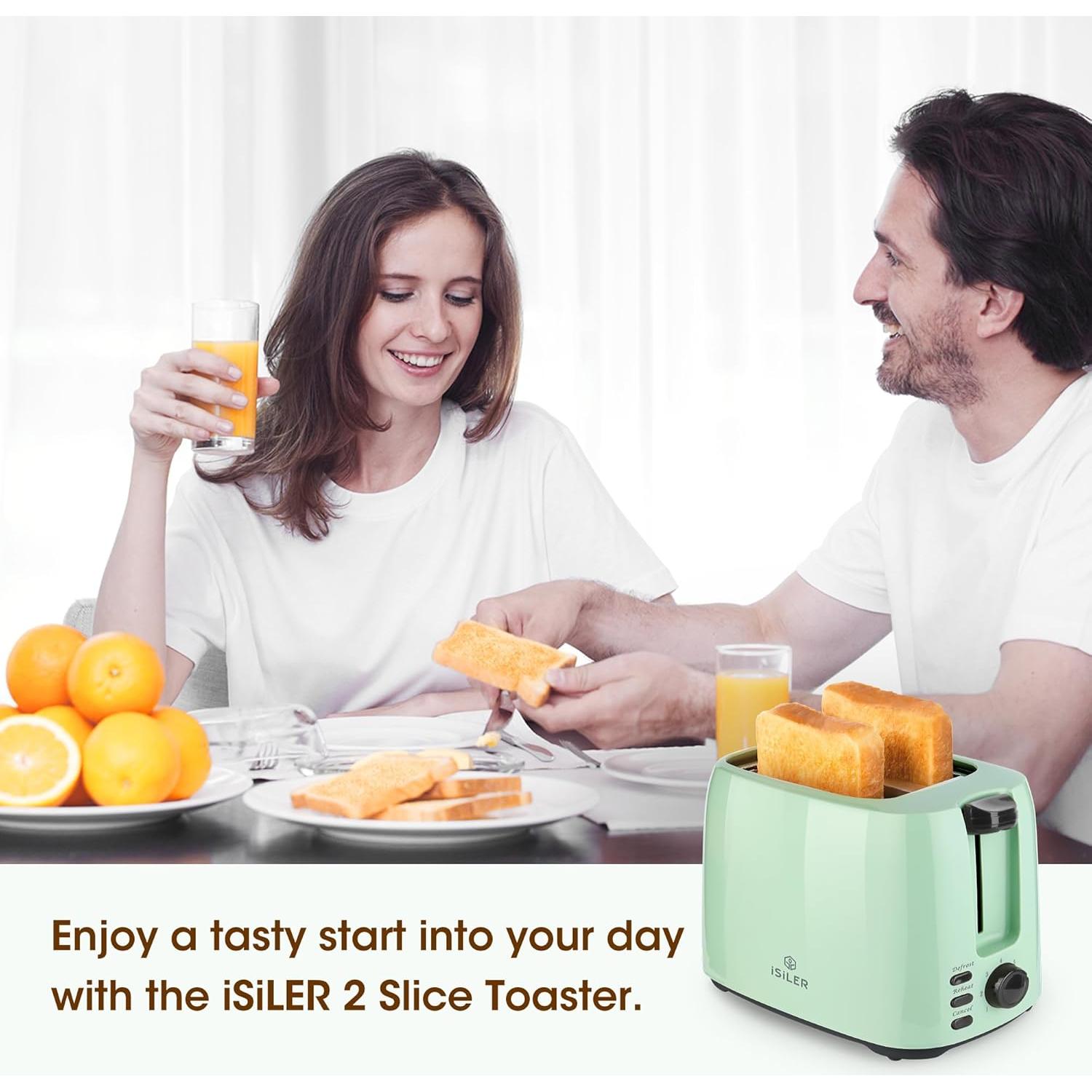 Tostadora iSiLER de 2 Rebanadas Verde 750W con 7 Niveles