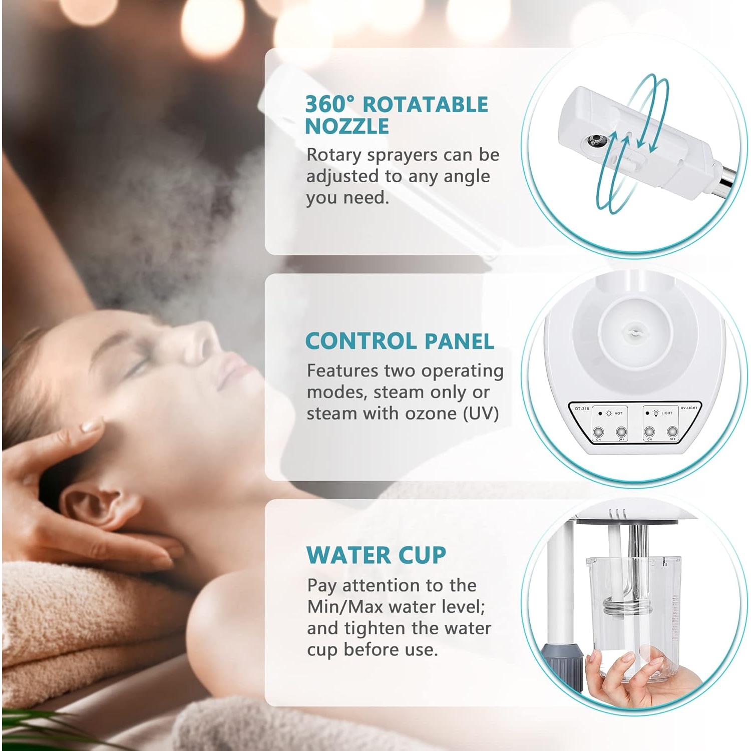 Vaporizador Facial 2 en 1 Nova Microdermabrasion con Ozono y Lámpara 5X