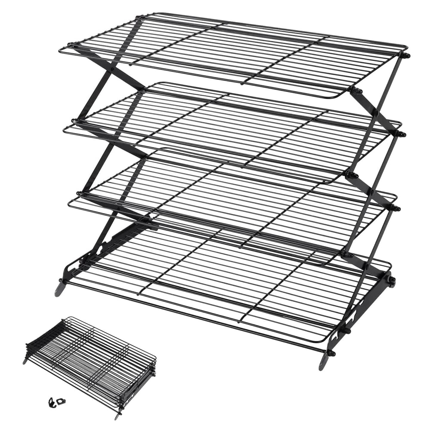Geesta 2/3/4-Tier Upgraded Collapsible Cooling Rack with Adjustable 3 Setting Design Stackable Roasting Cooking Drying Wire Cooling Rack for Cookies Baking Gifts for Women