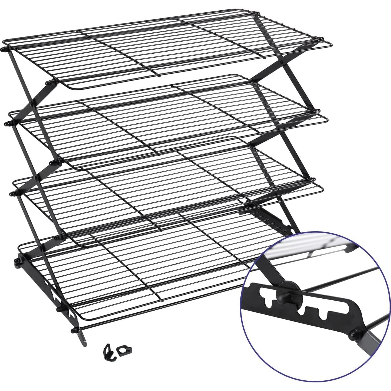 Geesta 2/3/4-Tier Upgraded Collapsible Cooling Rack with Adjustable 3 Setting Design Stackable Roasting Cooking Drying Wire Cooling Rack for Cookies Baking Gifts for Women