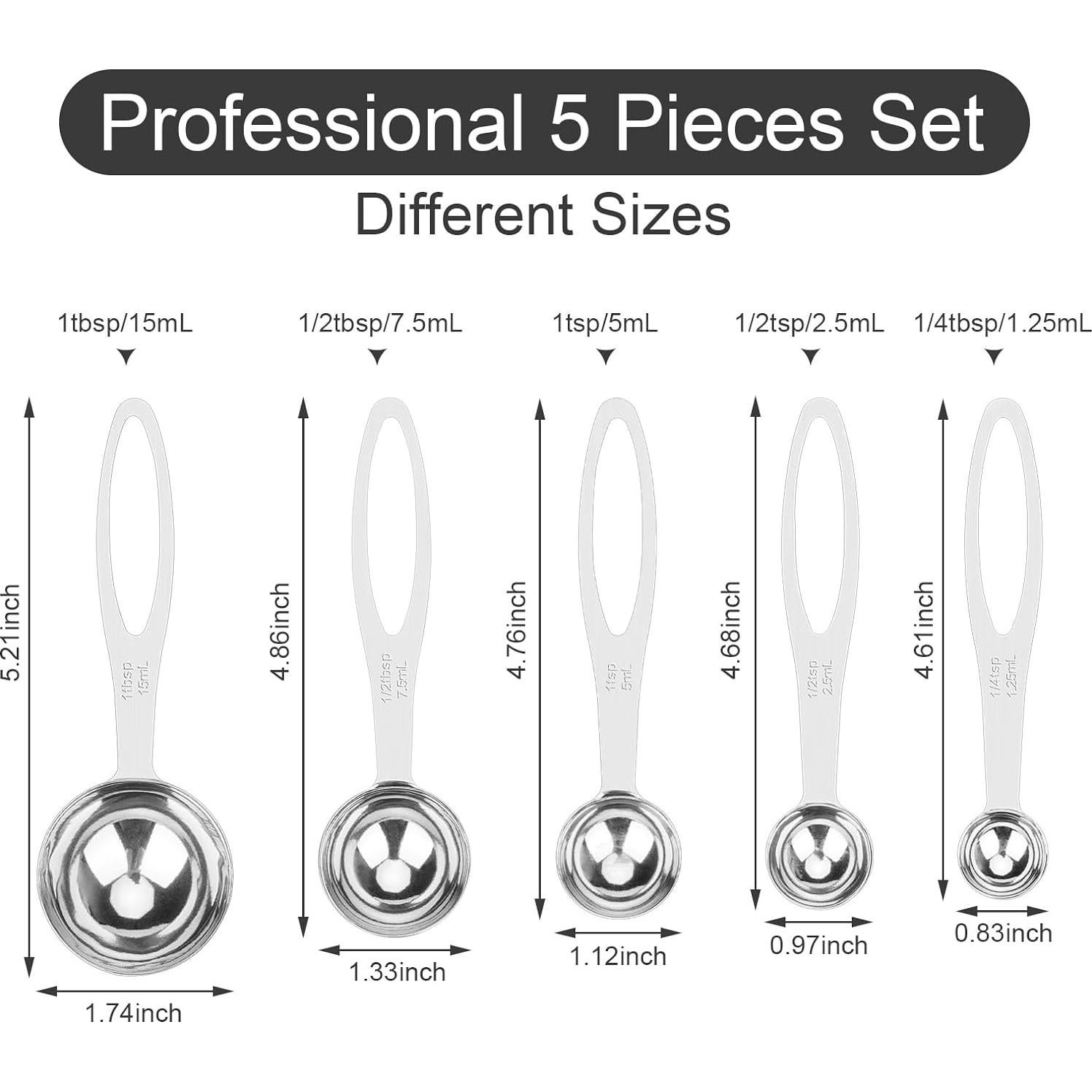 Juego de 5 Cucharas Medidoras Aovchei Acero Inoxidable