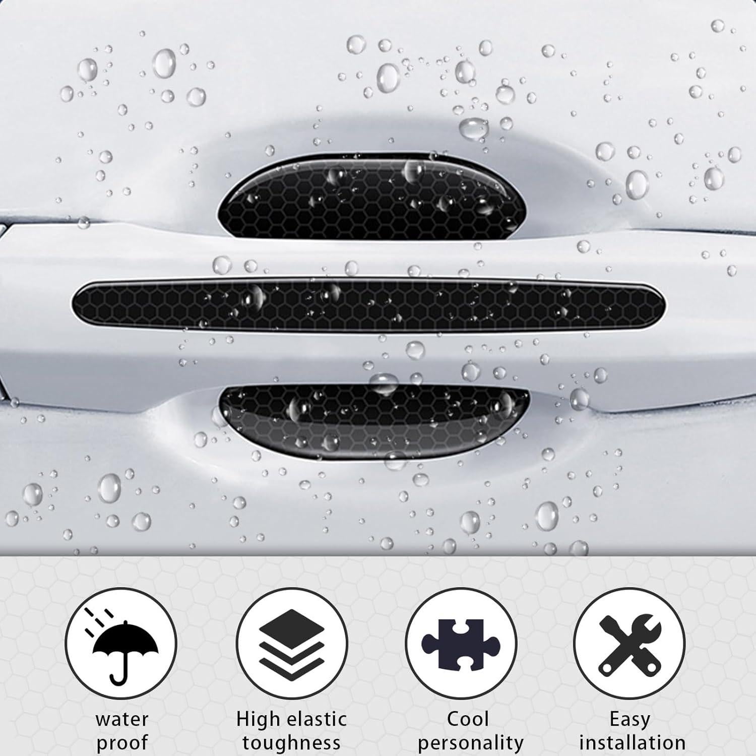 8Pcs Car Door Handle Bowl Sticker, Reflective Car Door Handle Paint Scratch Protector, Self-Adhesive Scratch Collision Protection Guard, Auto Exterior Decor Universal for SUV Truck RV (Black)