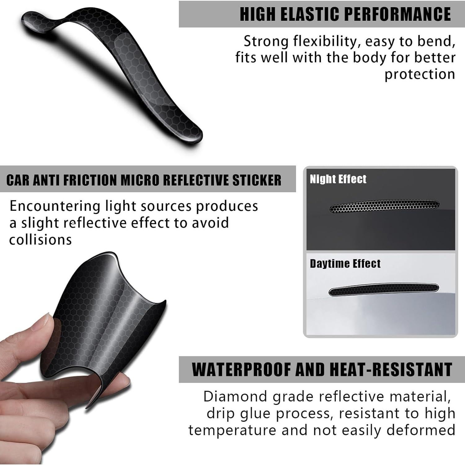 8Pcs Car Door Handle Bowl Sticker, Reflective Car Door Handle Paint Scratch Protector, Self-Adhesive Scratch Collision Protection Guard, Auto Exterior Decor Universal for SUV Truck RV (Black)