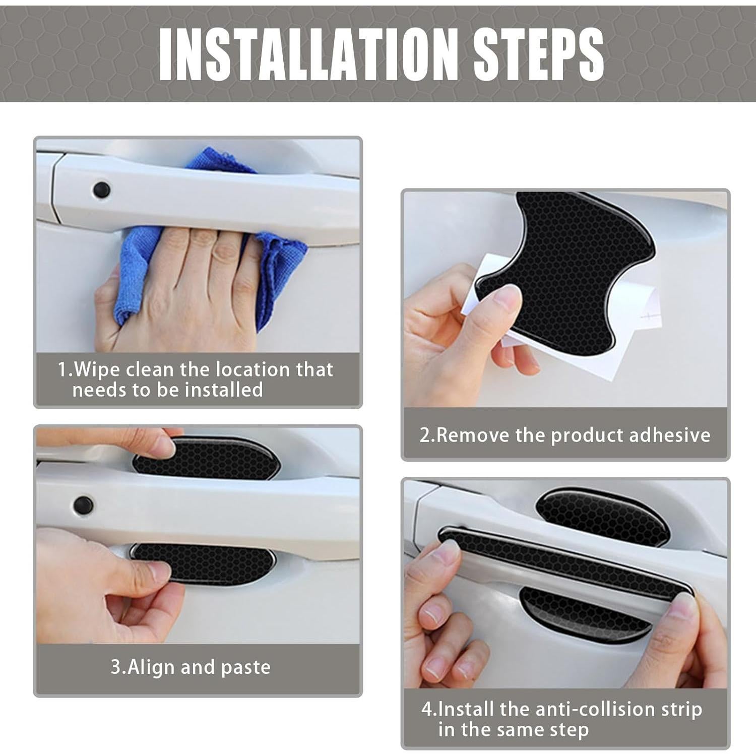 8Pcs Car Door Handle Bowl Sticker, Reflective Car Door Handle Paint Scratch Protector, Self-Adhesive Scratch Collision Protection Guard, Auto Exterior Decor Universal for SUV Truck RV (Black)