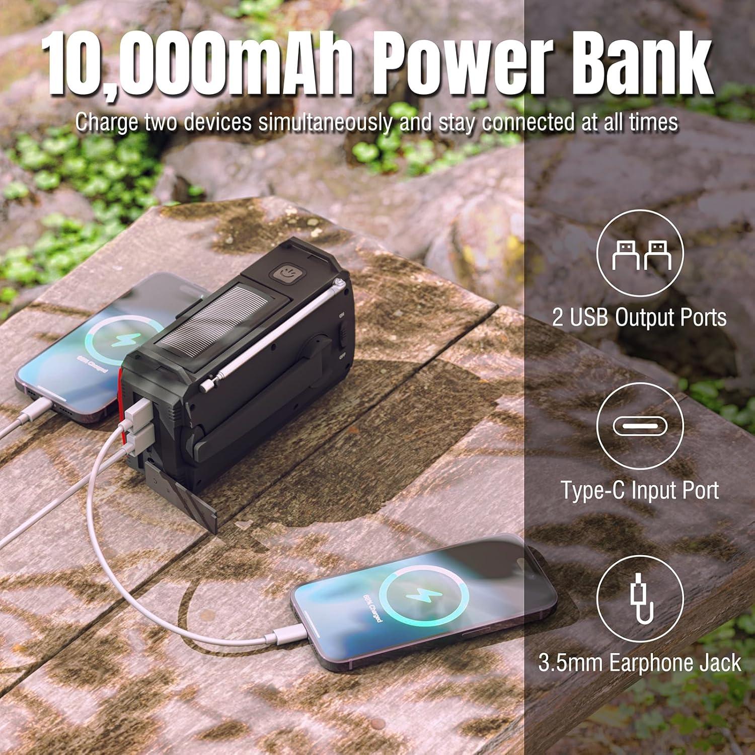 [37000mWh Battery] Raddy SW10 Emergency Radio, Hand Crank Solar, AM FM NOAA Radio with Rechargeable Battery Flashlight SOS Alarm Compass, Power Bank for Power Outage Camping Hurricane Outdoor