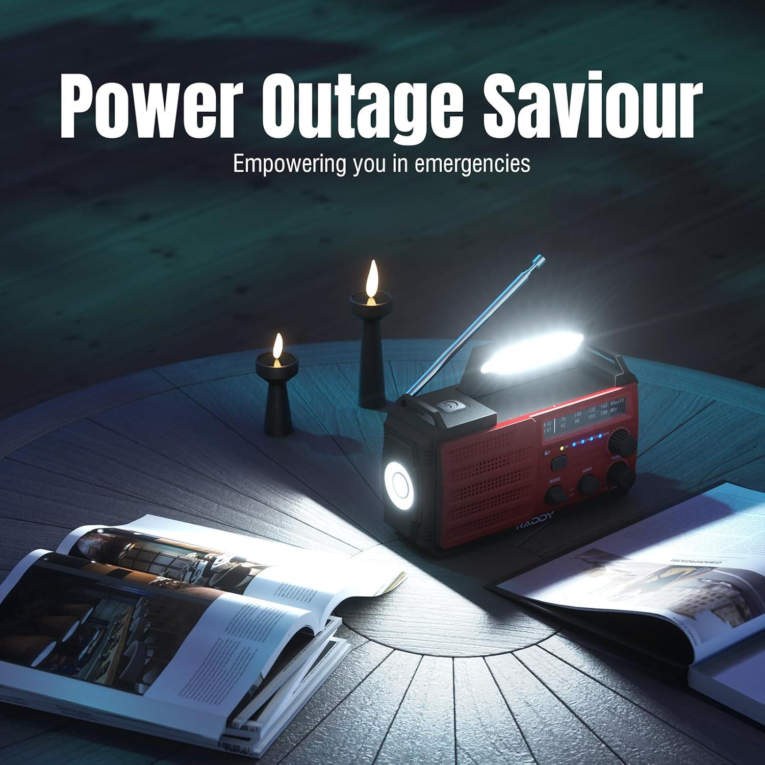 [37000mWh Battery] Raddy SW10 Emergency Radio, Hand Crank Solar, AM FM NOAA Radio with Rechargeable Battery Flashlight SOS Alarm Compass, Power Bank for Power Outage Camping Hurricane Outdoor