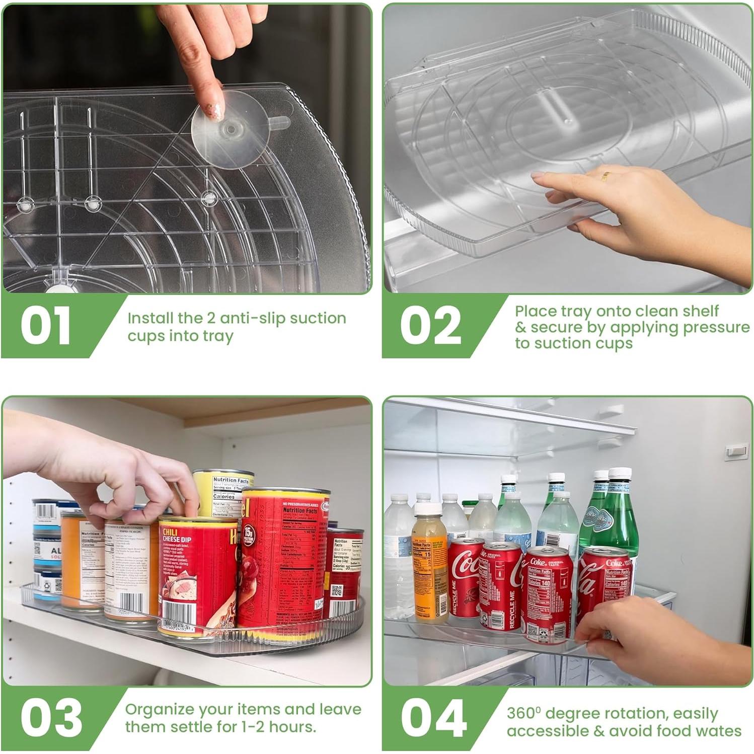 NOSTALGIQ Spin 360 Lazy Susan Turntable Organizer for Refrigerator | Clear Rectangle Lazy Susan | Condiment Organizer for Fridge Organizers and Storage | Cabinet, Kitchen, Pantry, Countertop