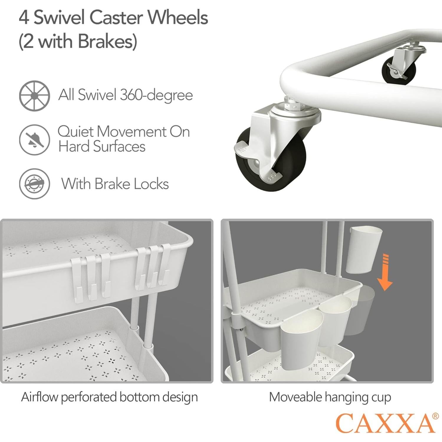 Carrito Organizador Rodante CAXXA 3 Niveles Blanco 54.43 kg