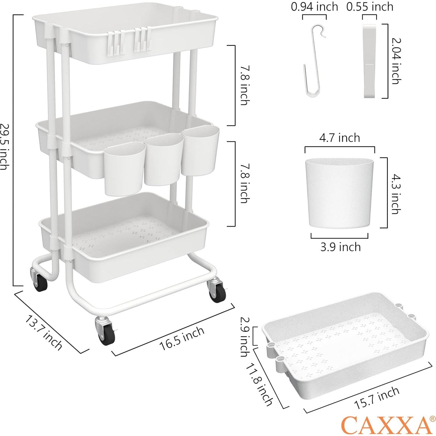 Carrito Organizador Rodante CAXXA 3 Niveles Blanco 54.43 kg