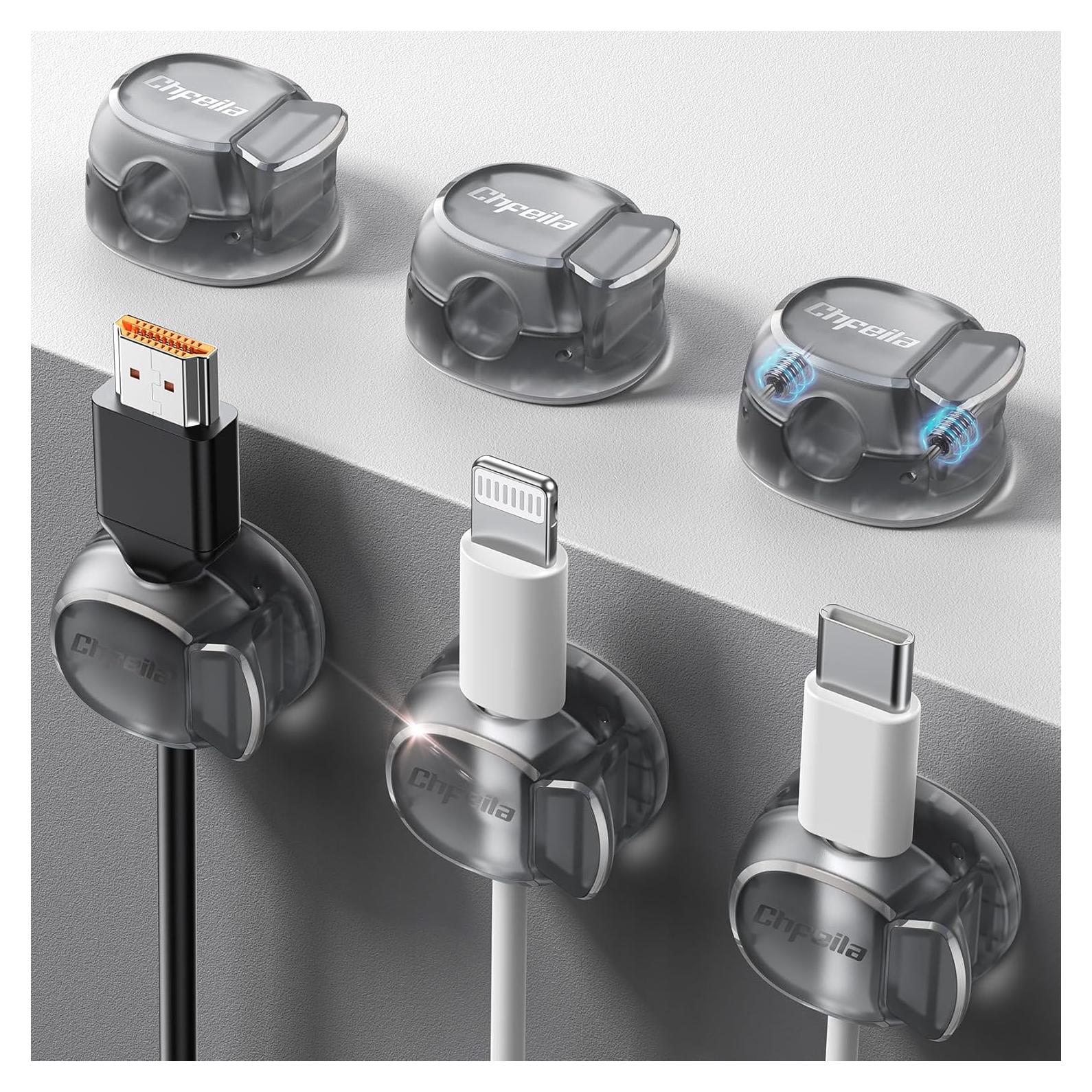 Clip Organizador de Cables Chfeila 6 Paquete Negro Transparente