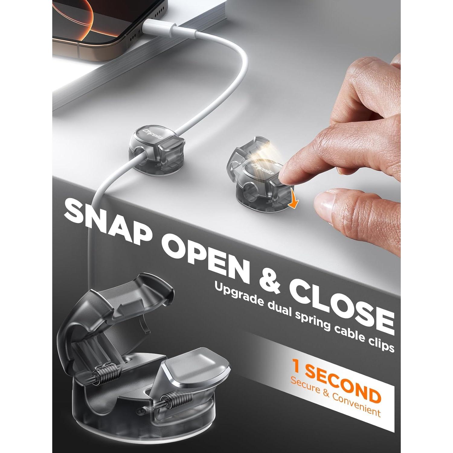 Clip Organizador de Cables Chfeila 6 Paquete Negro Transparente