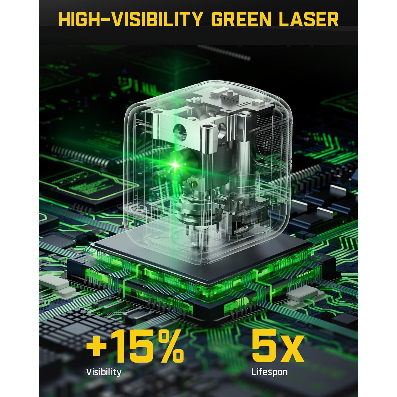 Fanttik D2 Pocket Green Laser Level, 100 ft Self-Leveling Cross Line Laser, Type-C Rechargeable, Rotatable 360 Degree, Pulse Mode, Magnetic Bracket, Carrying Pouch, for Picture Hanging and Home DIY