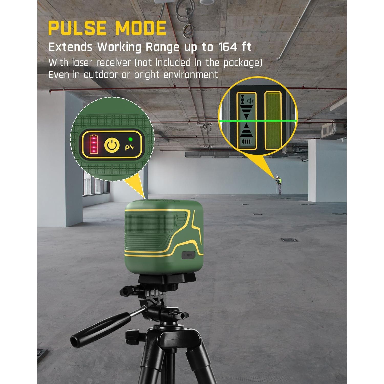 Fanttik D2 Pocket Green Laser Level, 100 ft Self-Leveling Cross Line Laser, Type-C Rechargeable, Rotatable 360 Degree, Pulse Mode, Magnetic Bracket, Carrying Pouch, for Picture Hanging and Home DIY