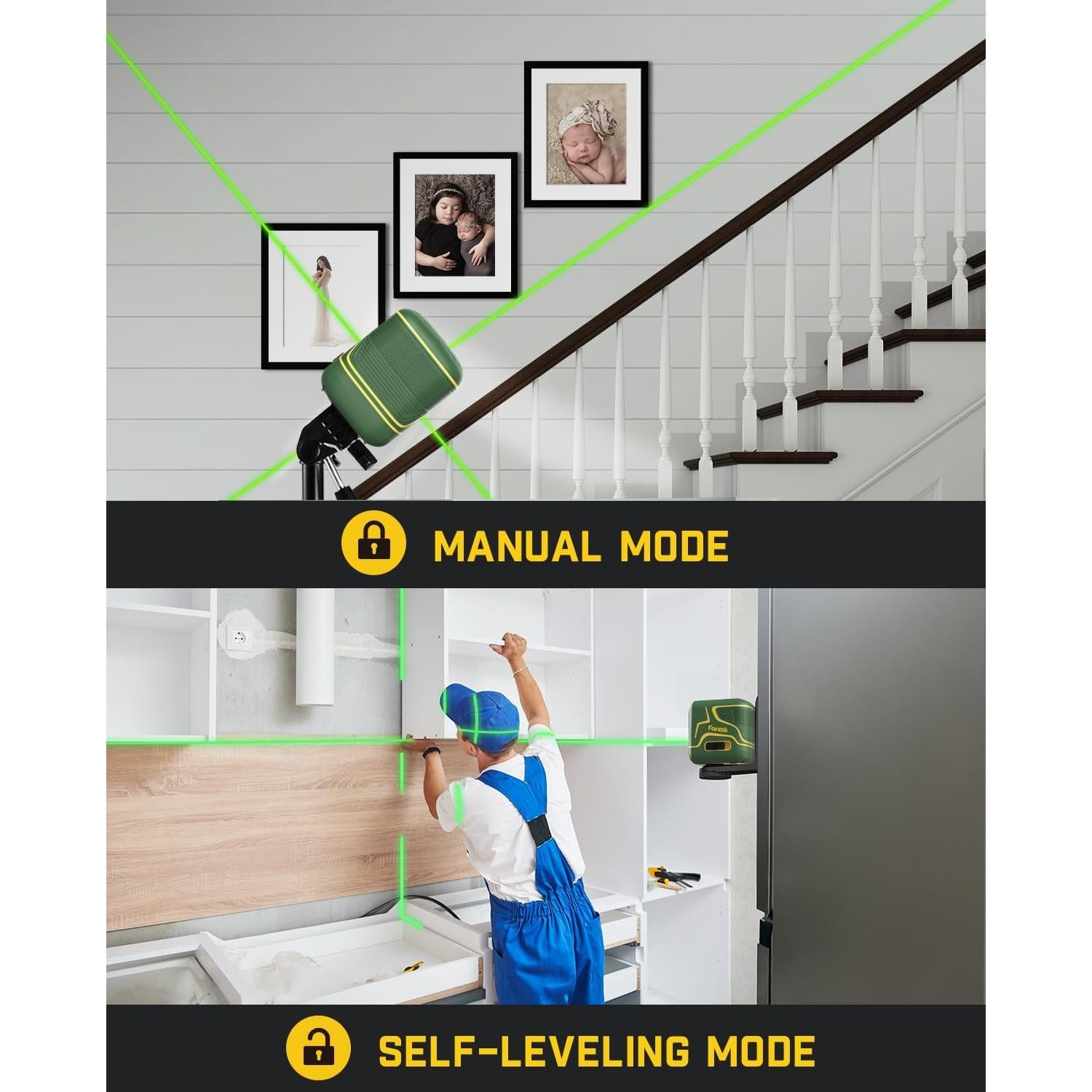 Fanttik D2 Pocket Green Laser Level, 100 ft Self-Leveling Cross Line Laser, Type-C Rechargeable, Rotatable 360 Degree, Pulse Mode, Magnetic Bracket, Carrying Pouch, for Picture Hanging and Home DIY