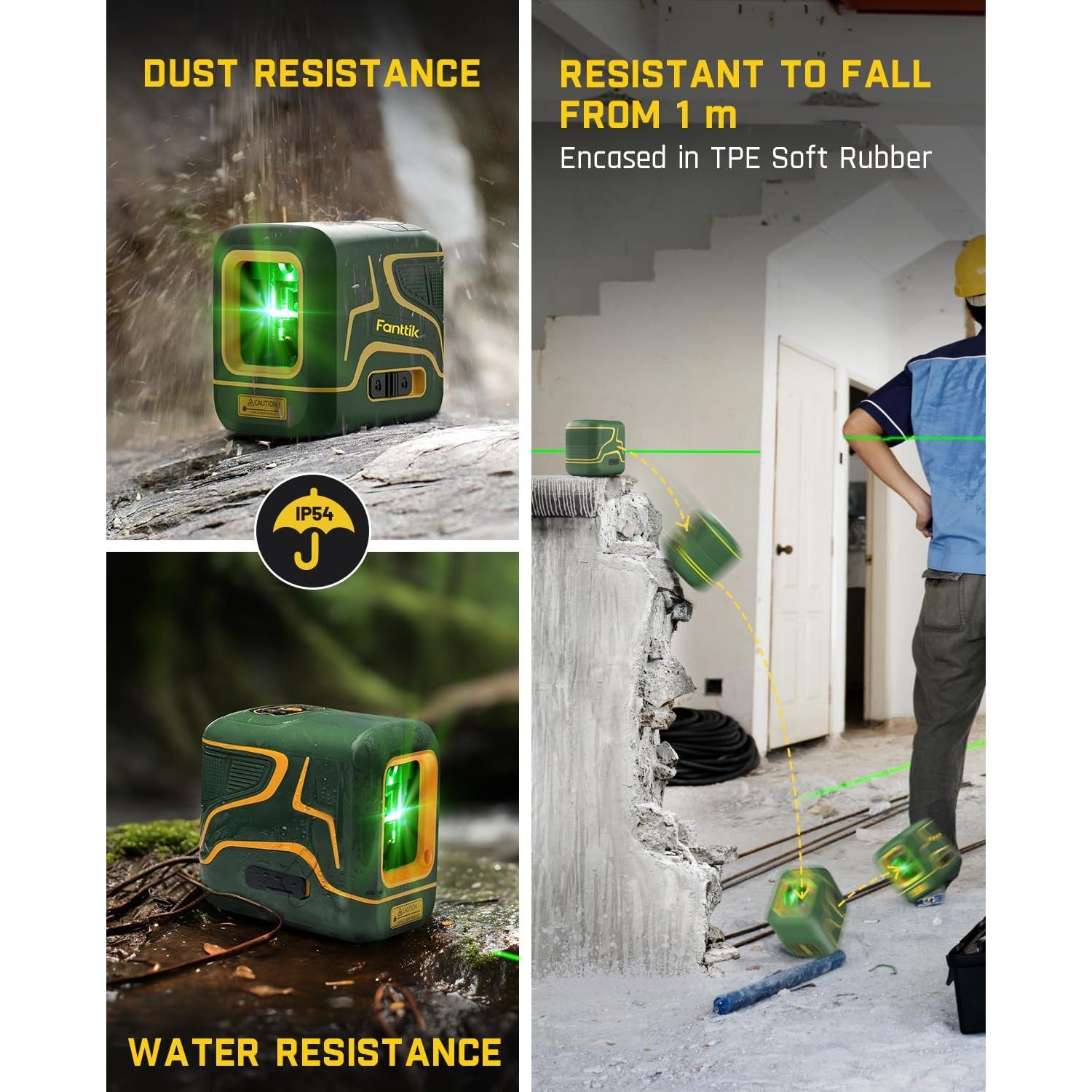 Fanttik D2 Pocket Green Laser Level, 100 ft Self-Leveling Cross Line Laser, Type-C Rechargeable, Rotatable 360 Degree, Pulse Mode, Magnetic Bracket, Carrying Pouch, for Picture Hanging and Home DIY