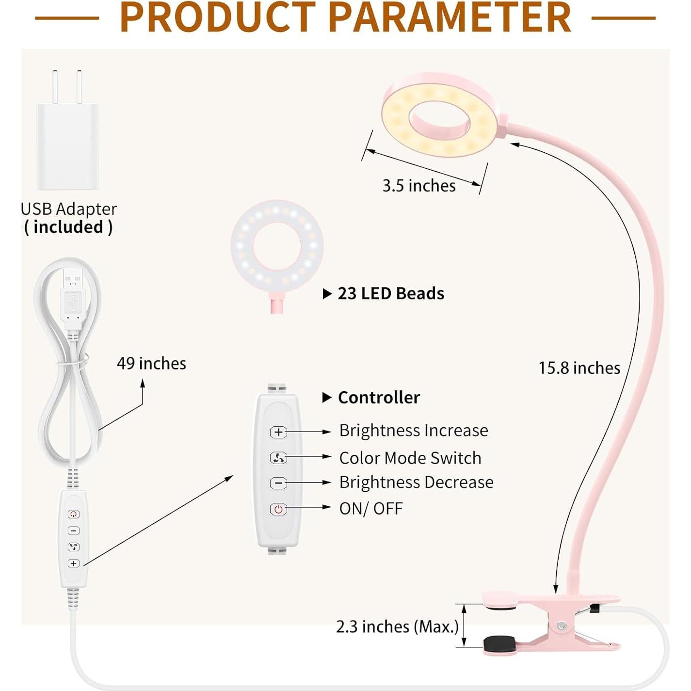 Lámpara de Escritorio LED iZELL Rosa 3 Modos 10 Brillos
