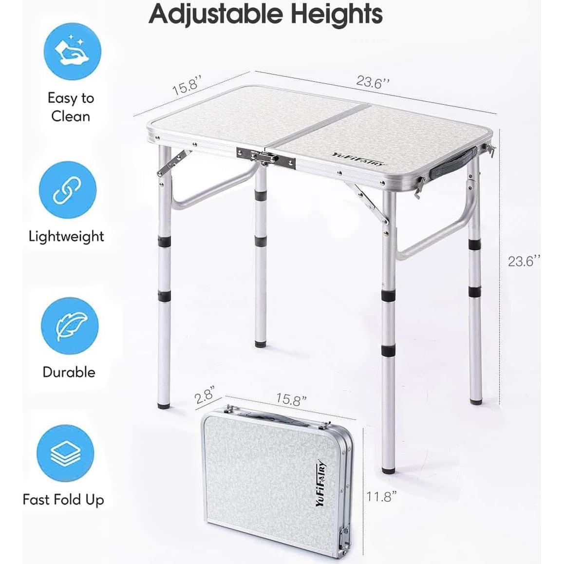 Mesa Plegable Portátil YUFIFAIRY 24x16 Pulgadas 3 Alturas